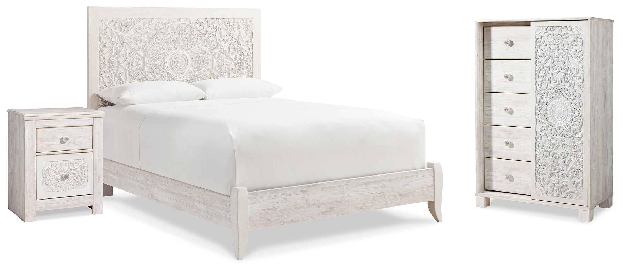 Best Furniture Outlet - Ashley Furniture - Paxberry Bedroom - Queen Panel Bed, Chest and Nightstand / Whitewash - B181B28
