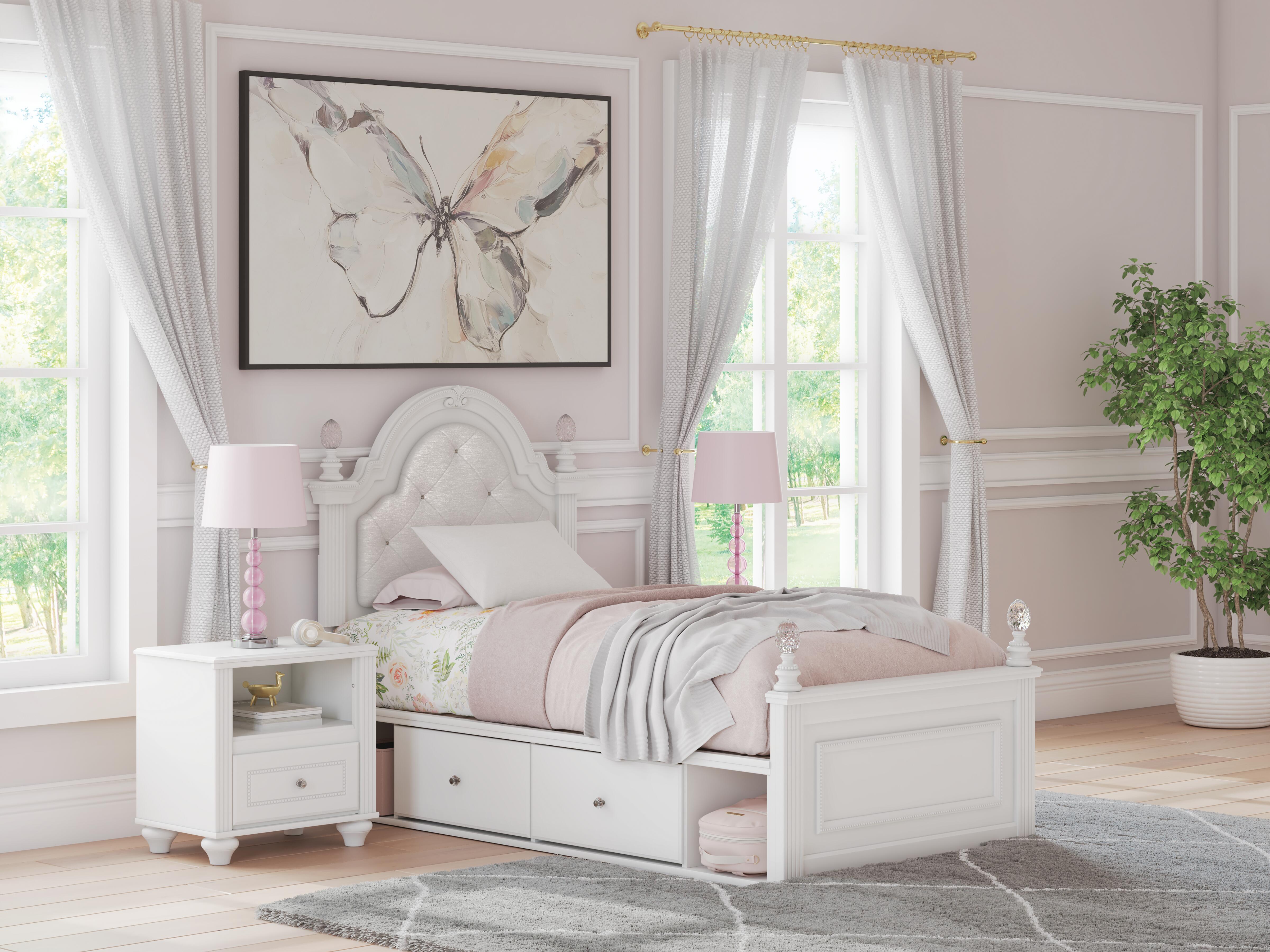 Best Furniture Outlet - Ashley Furniture - Kozlani Bedroom - Twin Upholstered Panel Bed with Storage / White - PCB1819B17