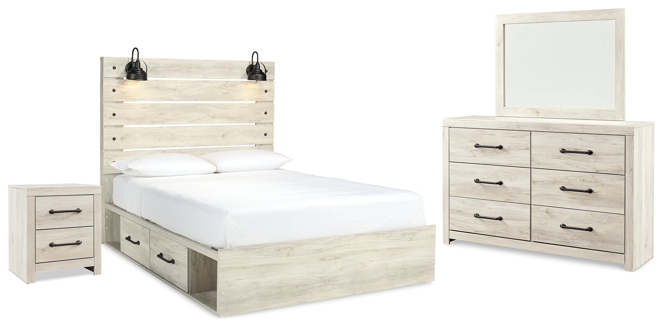 Best Furniture Outlet - Ashley Furniture - Cambeck Bedroom - Queen Panel Bed with Storage, Dresser, Mirror and Nightstand / Whitewash - B192B51