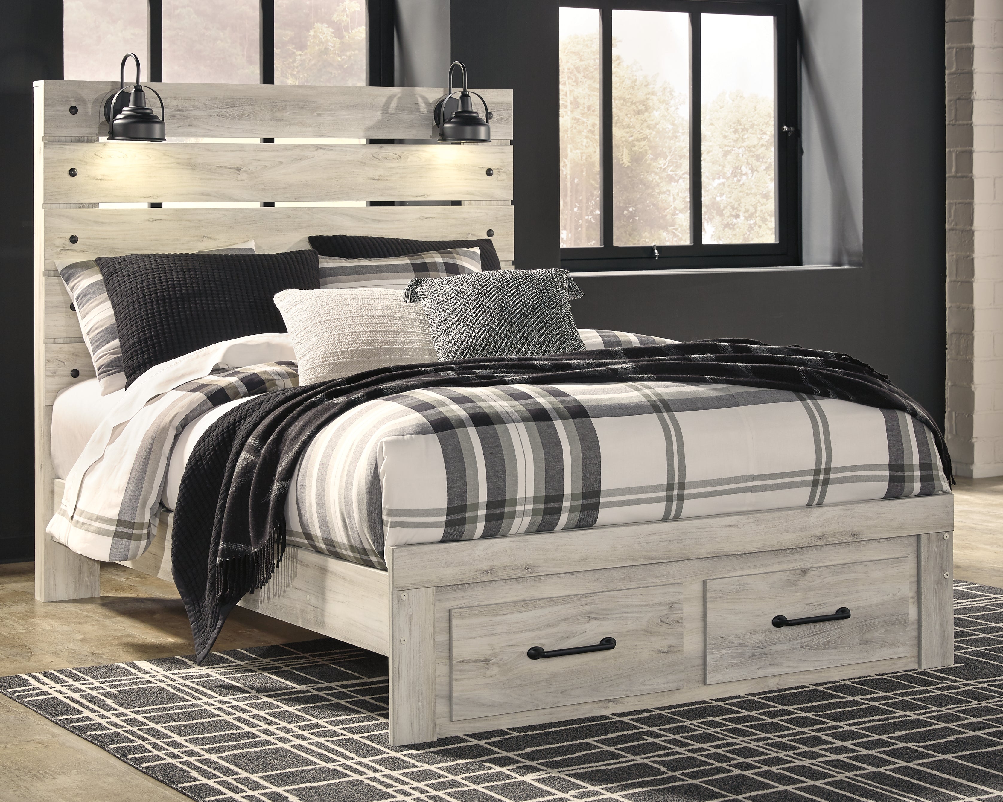 Best Furniture Outlet - Ashley Furniture - Cambeck Bedroom - Queen Panel Bed with 2 Storage Drawers / Whitewash - B192B8