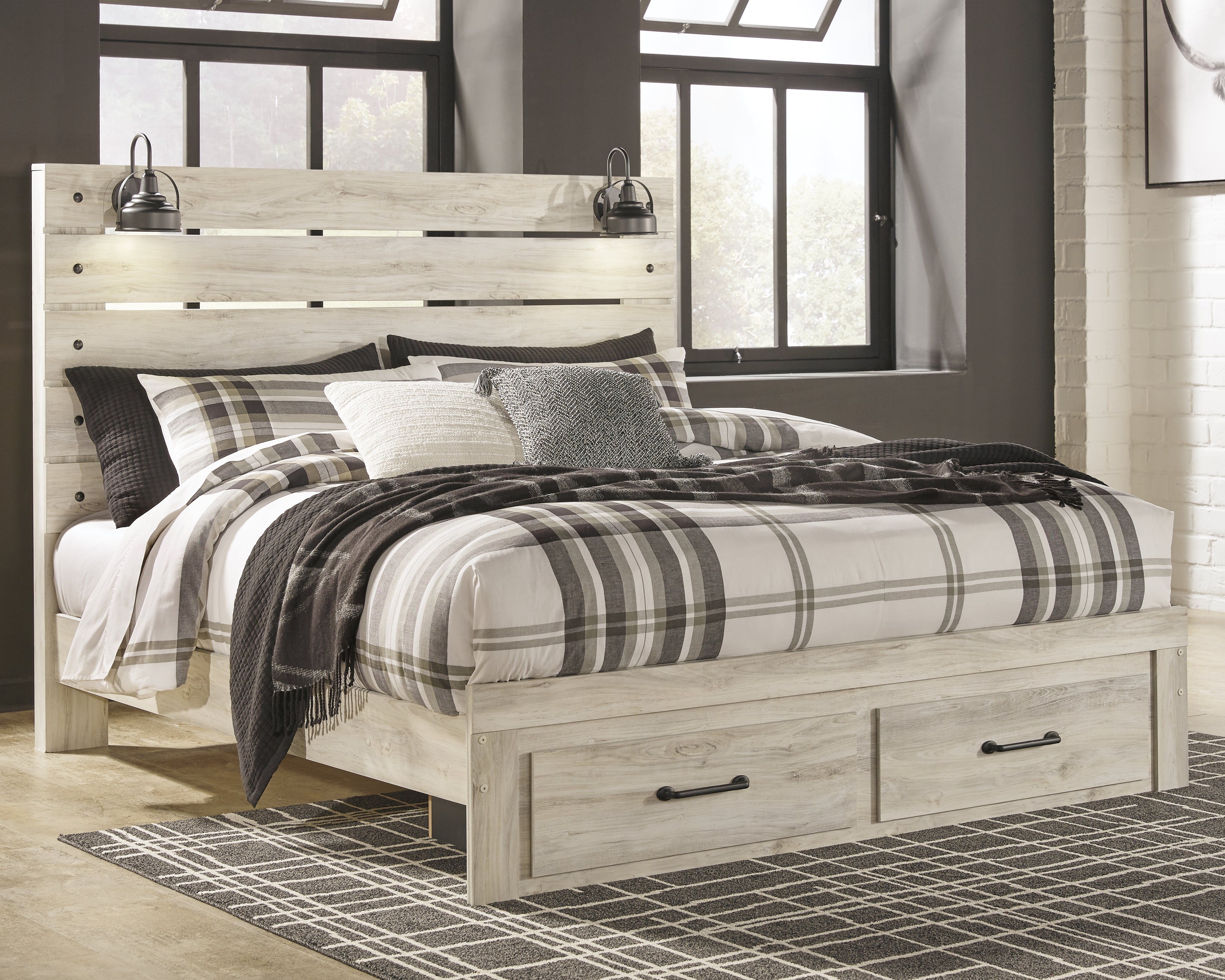 Best Furniture Outlet - Ashley Furniture - Cambeck Bedroom - King Panel Bed with 2 Storage Drawers / Whitewash - B192B31