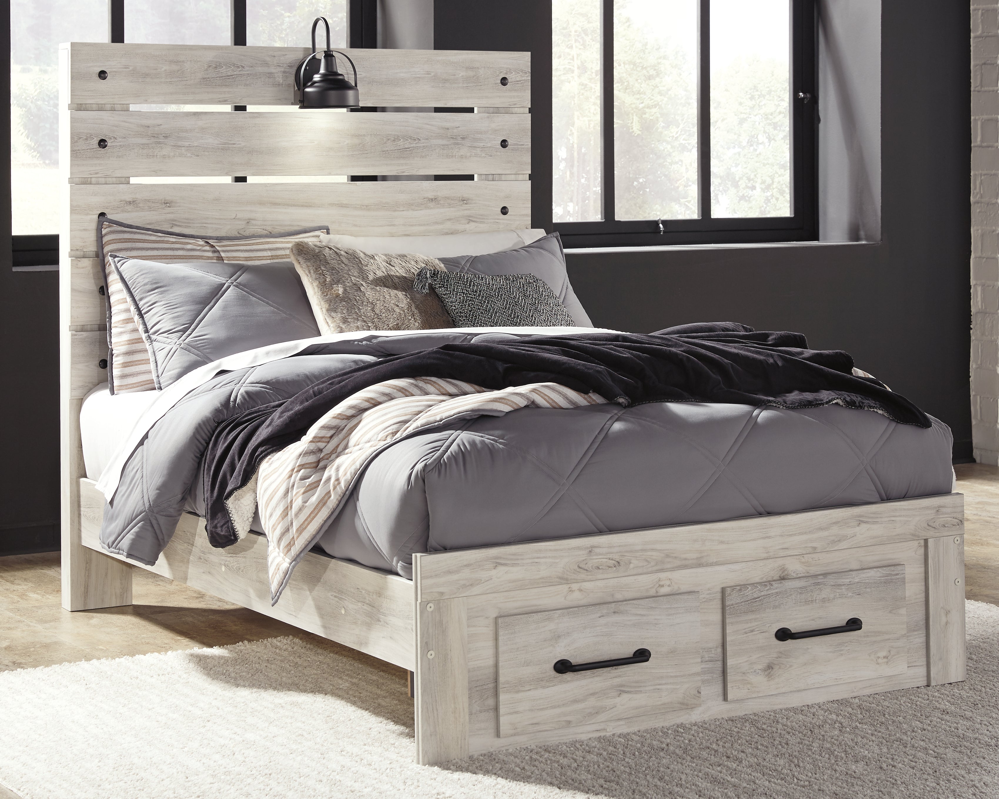 Best Furniture Outlet - Ashley Furniture - Cambeck Bedroom - Full Panel Bed with 2 Storage Drawers / Whitewash - B192B33