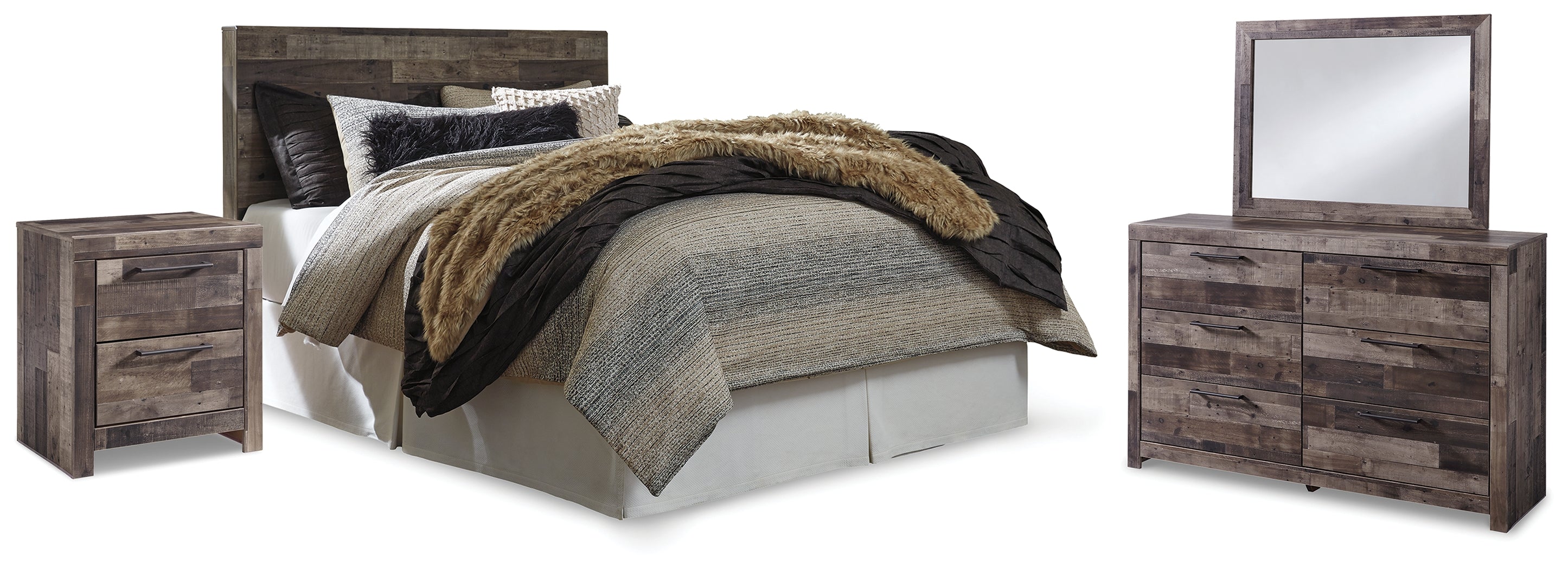 Best Furniture Outlet - Ashley Furniture - Derekson Bedroom - Queen Panel Headboard, Dresser, Mirror and Nightstand / Multi Gray - B200B45