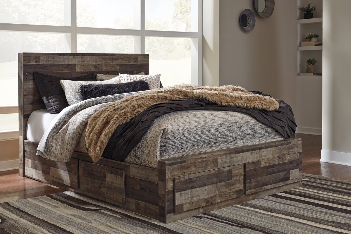 Best Furniture Outlet - Ashley Furniture - Derekson Bedroom - King Panel Bed with 2 Side Storage / Multi Gray - B200B44