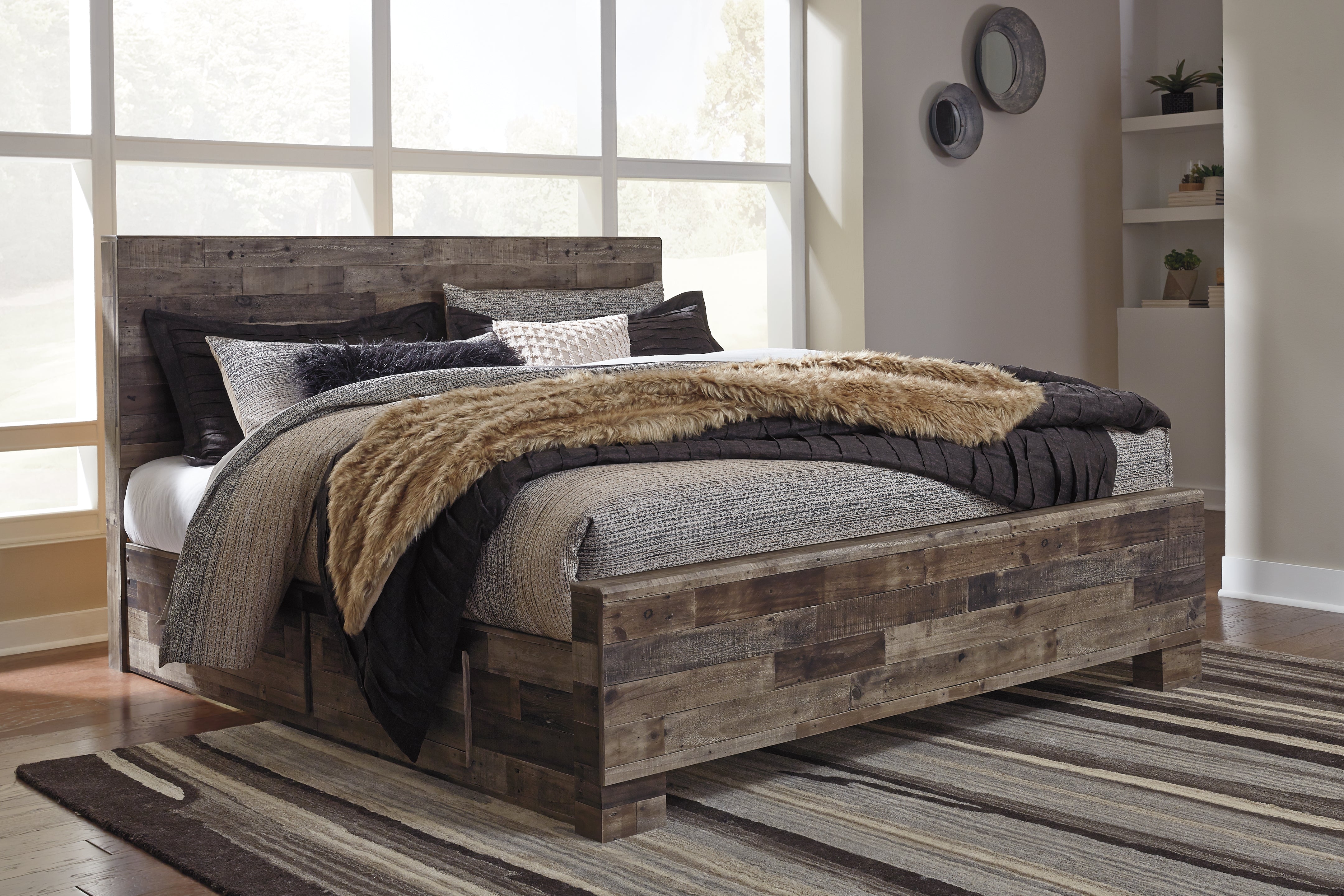 Best Furniture Outlet - Ashley Furniture - Derekson Bedroom - King Panel Bed with 2 Side Storage / Multi Gray - B200B44