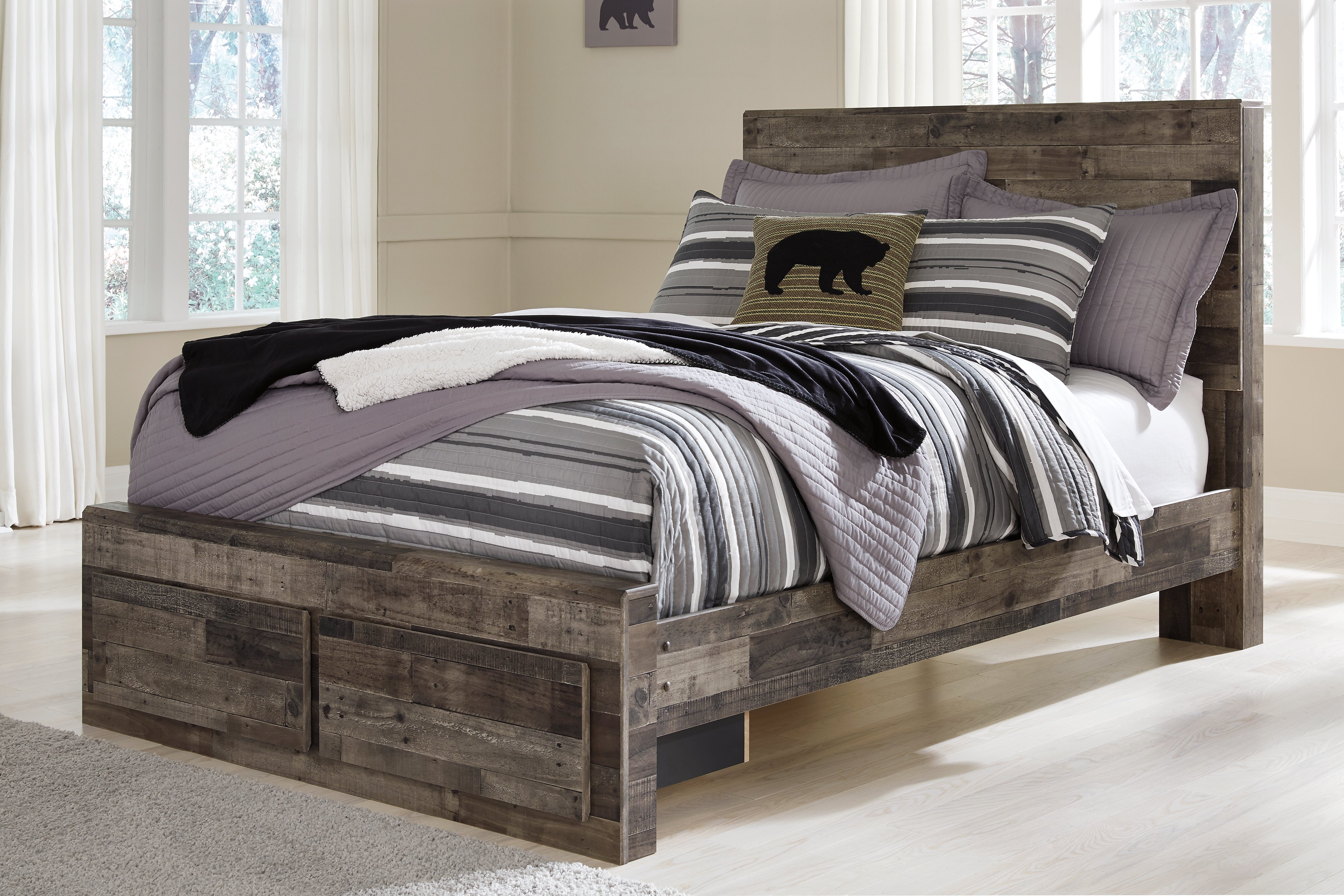 Best Furniture Outlet - Ashley Furniture - Derekson Bedroom - Full Panel Storage Bed with Nightstand / Multi Gray - B200B46