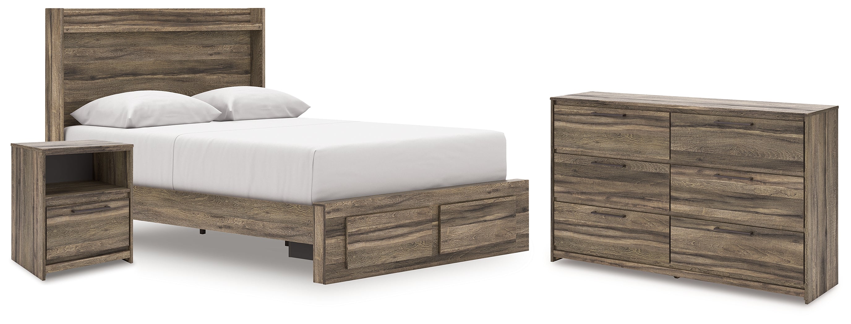 Best Furniture Outlet - Ashley Furniture - Elbrim Bedroom - Queen Panel Storage Bed, Dresser and Nightstand / Brown - PCB2005B12