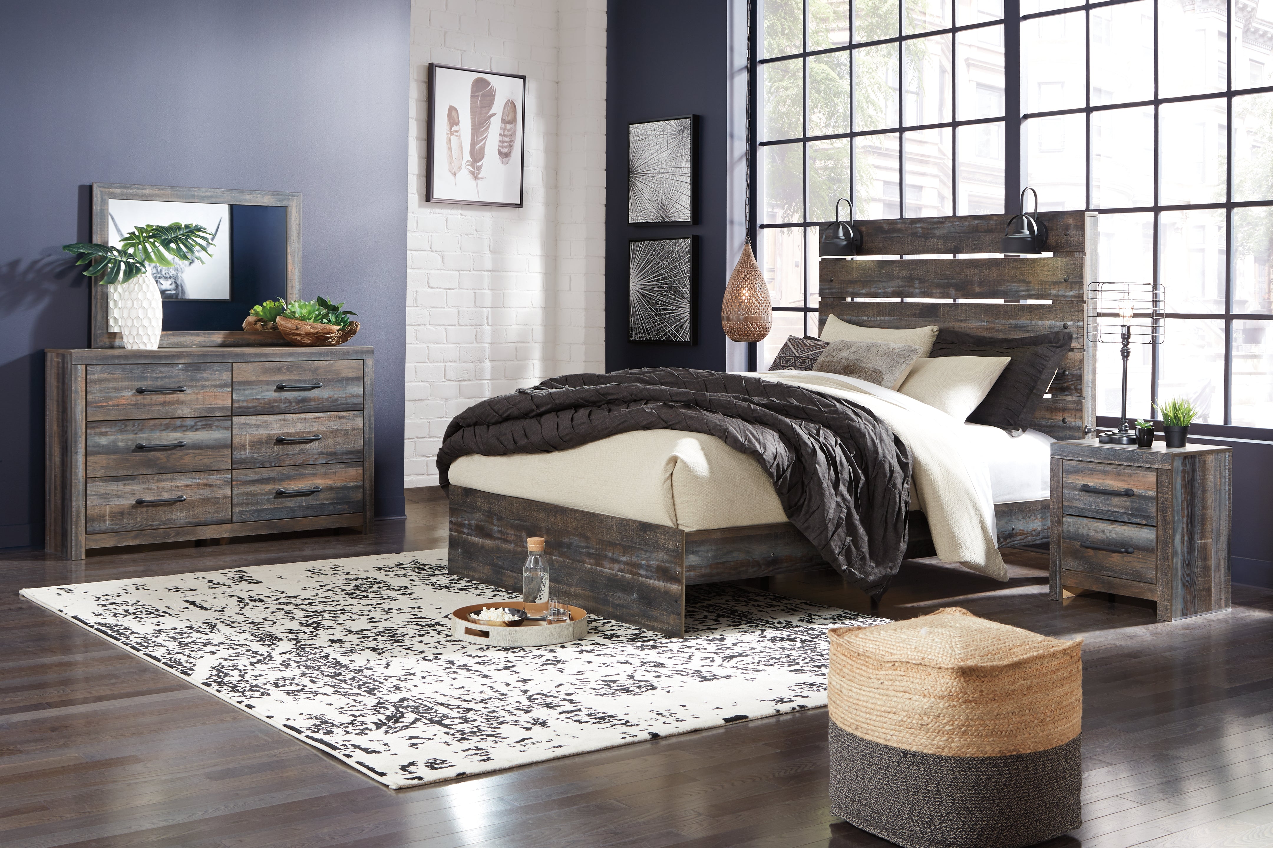 Best Furniture Outlet - Ashley Furniture - Drystan Bedroom - Queen Panel Bed, Dresser, Mirror and Nightstand / Multi - B211B57