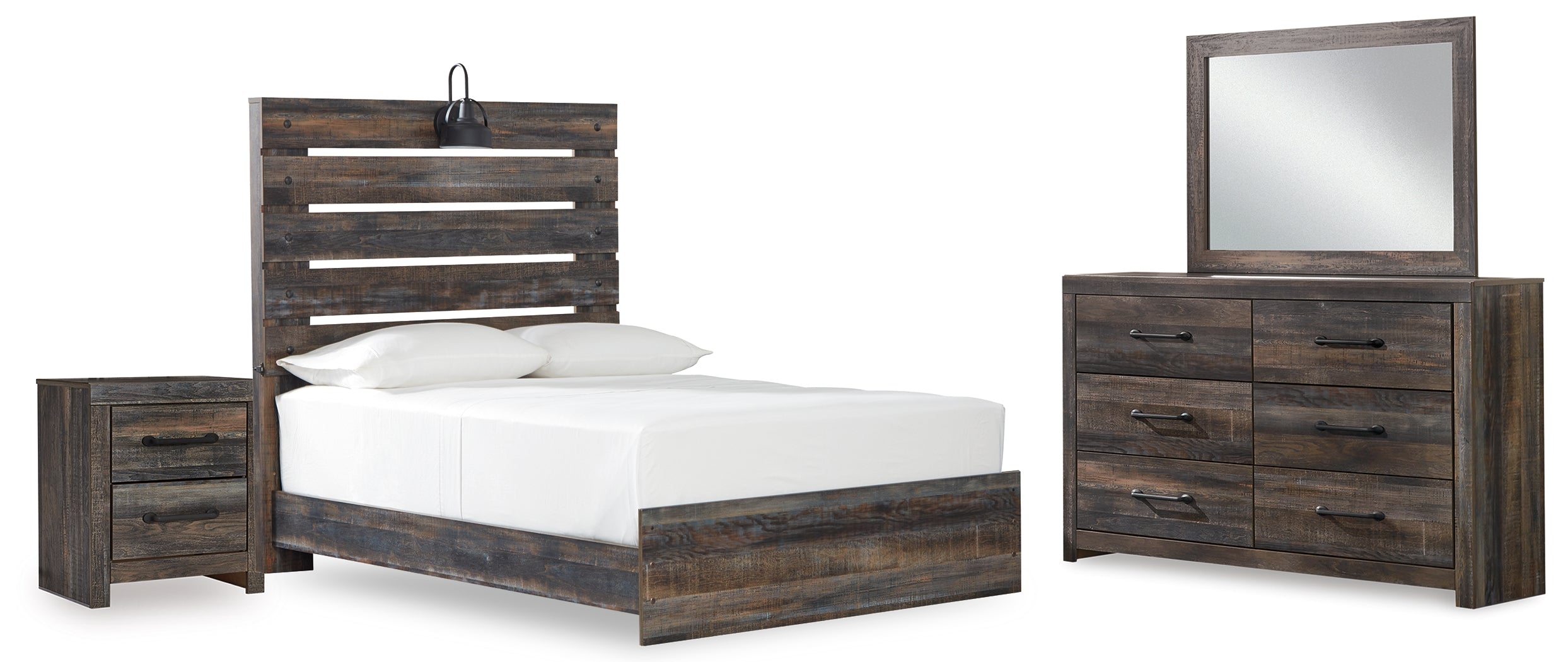 Best Furniture Outlet - Ashley Furniture - Drystan Bedroom - Full Panel Bed, Dresser, Mirror, and Nightstand / Multi - B211B60