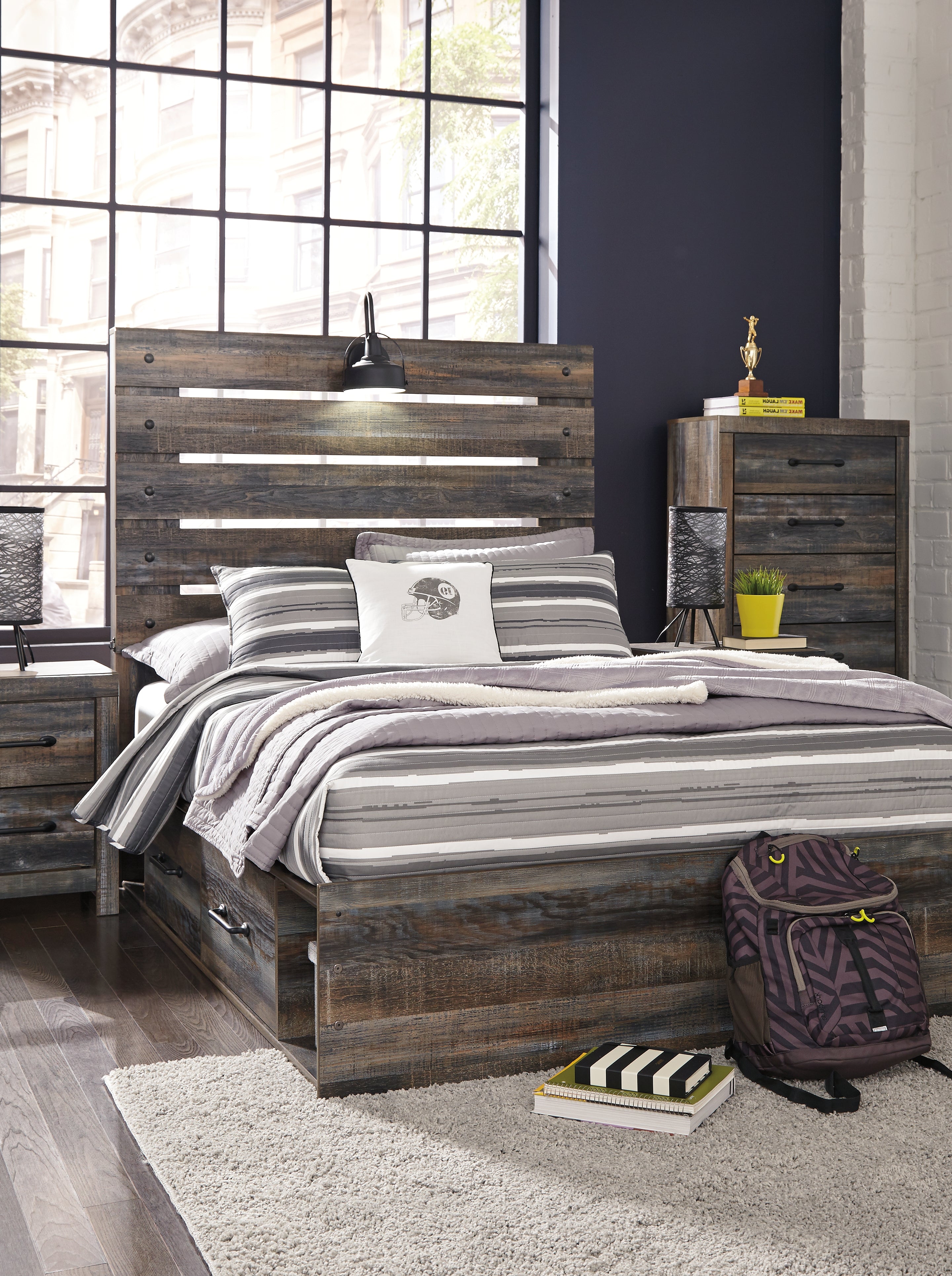 Best Furniture Outlet - Ashley Furniture - Drystan Bedroom - Full Panel Bed with 2 Storage Drawers - B211B9