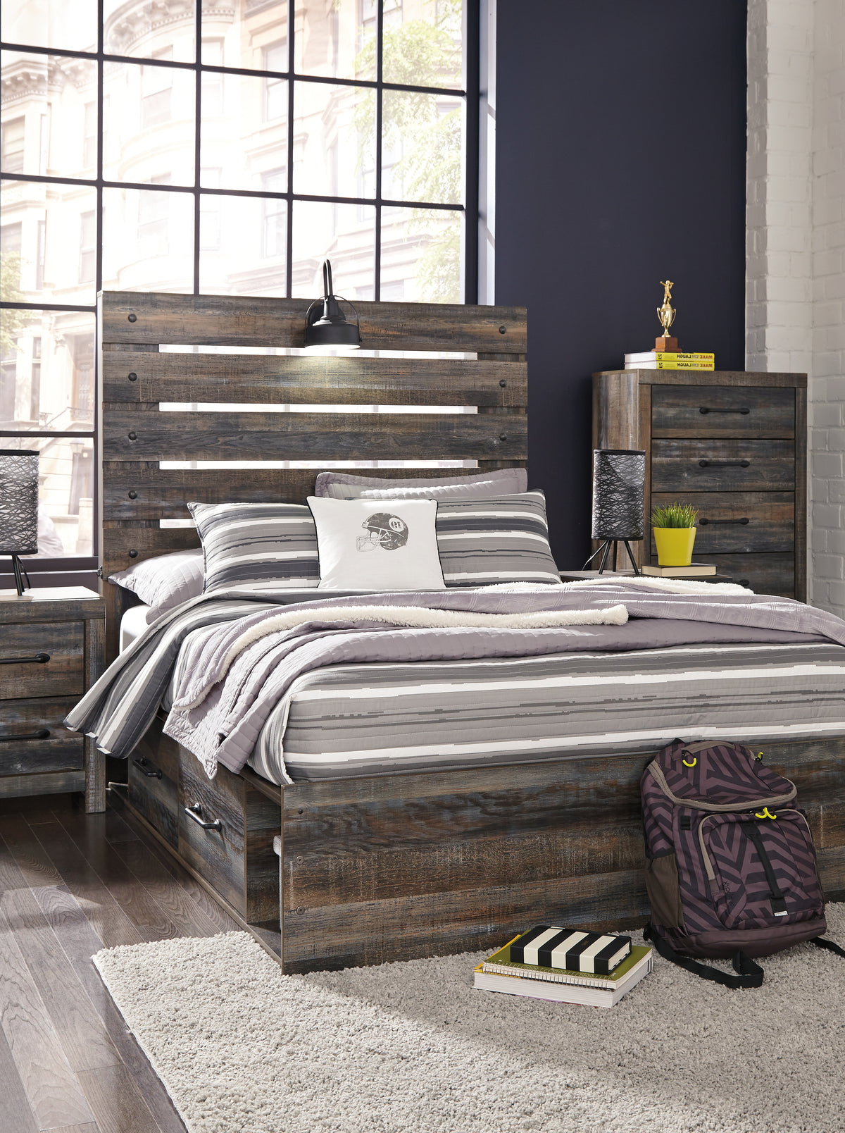 Best Furniture Outlet - Ashley Furniture - Drystan Bedroom - Full Panel Bed with 2 Storage Drawers - B211B9