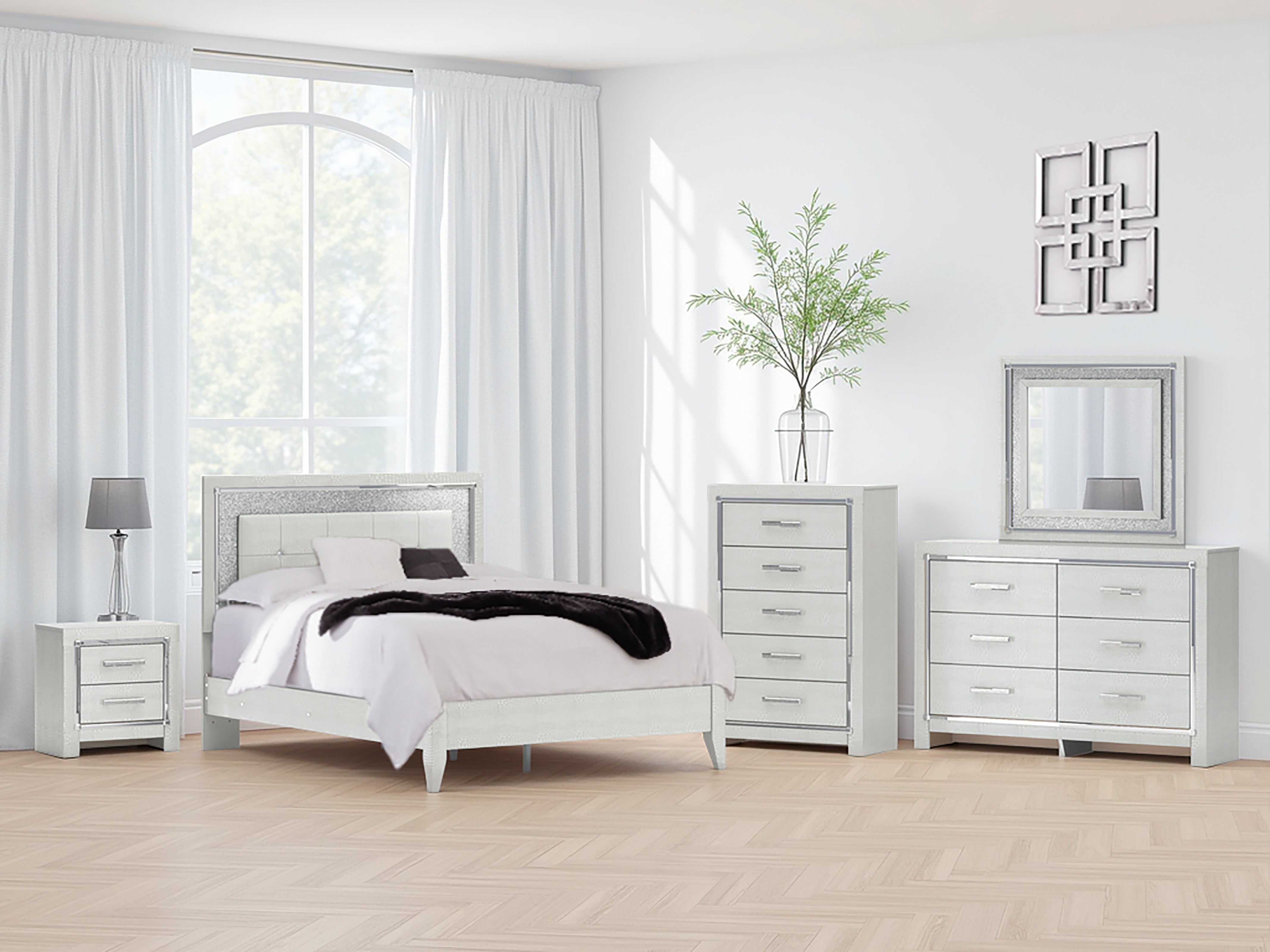 Best Furniture Outlet - Ashley Furniture - Zyniden Bedroom - Queen Upholstered Panel Bed / Silver - B2114B2
