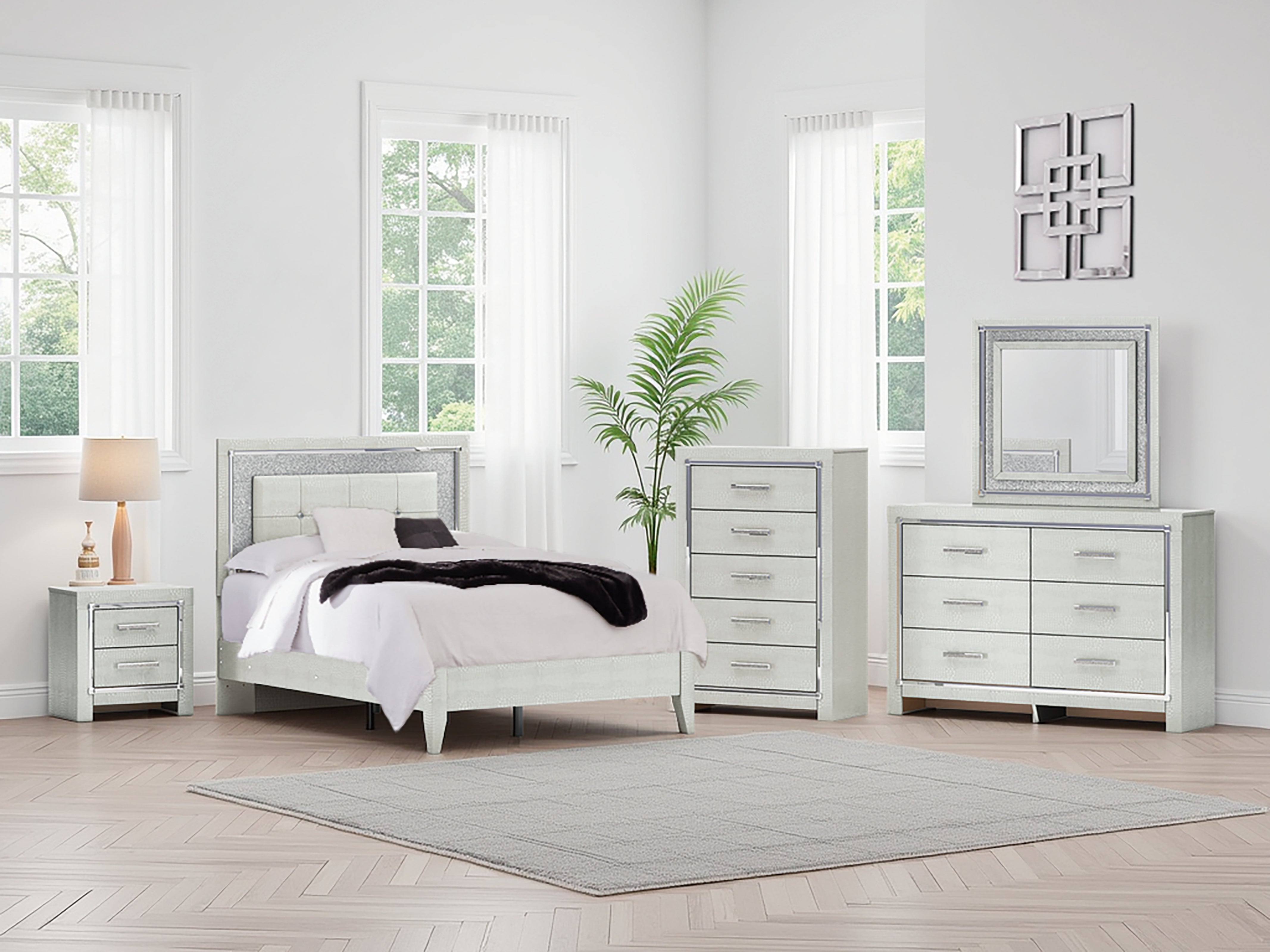 Best Furniture Outlet - Ashley Furniture - Zyniden Bedroom - Full Upholstered Panel Bed / Silver - B2114B4
