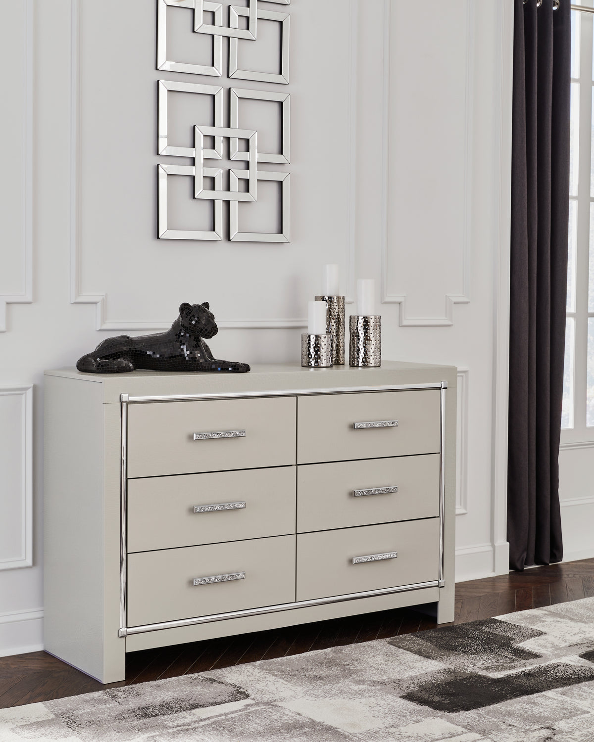 Best Furniture Outlet - Ashley Furniture - Zyniden Bedroom - Two Drawer Night Stand / Silver - B2114-92