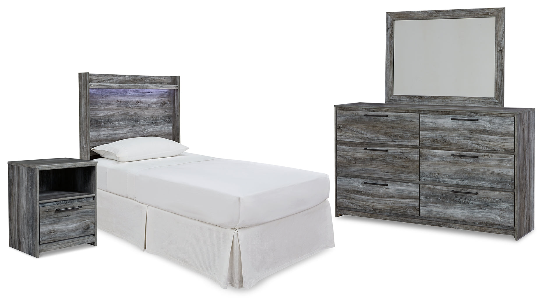 Best Furniture Outlet - Ashley Furniture - Baystorm Bedroom - Twin Panel Bed Headboard, Dresser, Mirror and Nightstand / Gray - B221B40