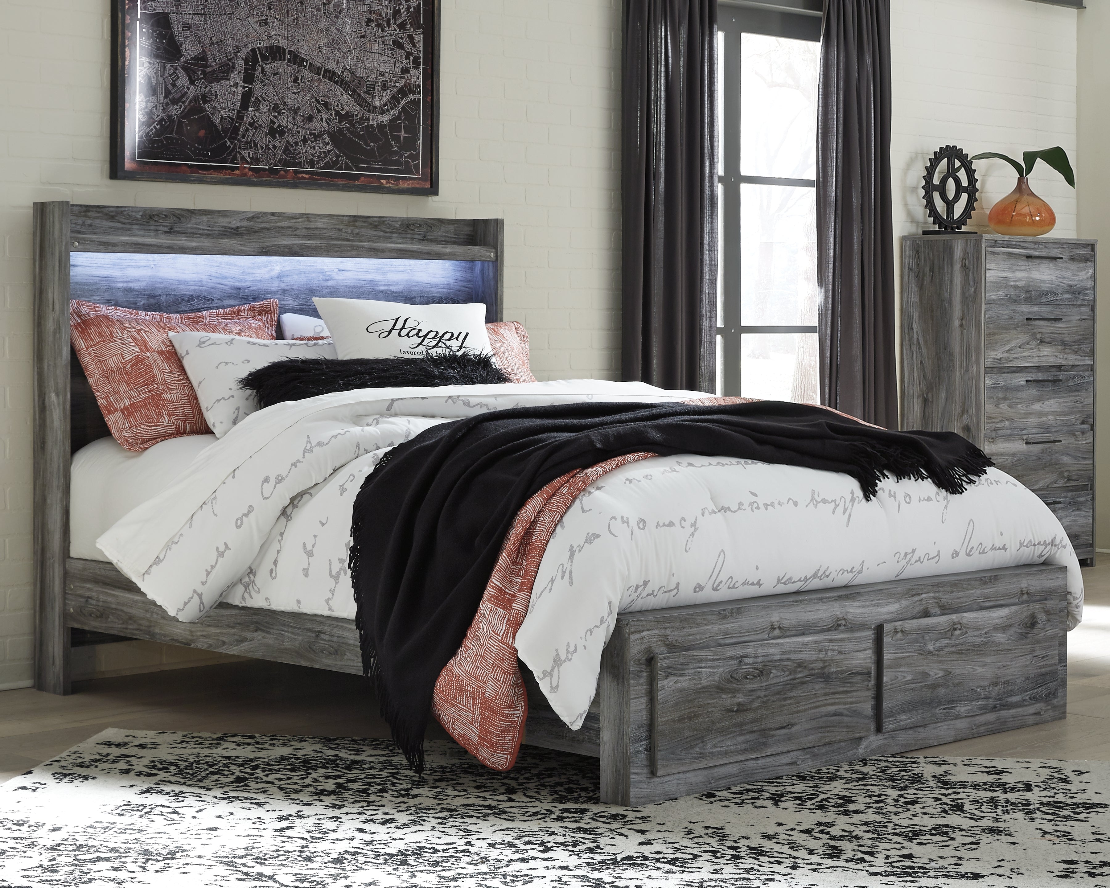 Best Furniture Outlet - Ashley Furniture - Baystorm Bedroom - Queen Panel Storage Bed with Chest / Gray - B221B38