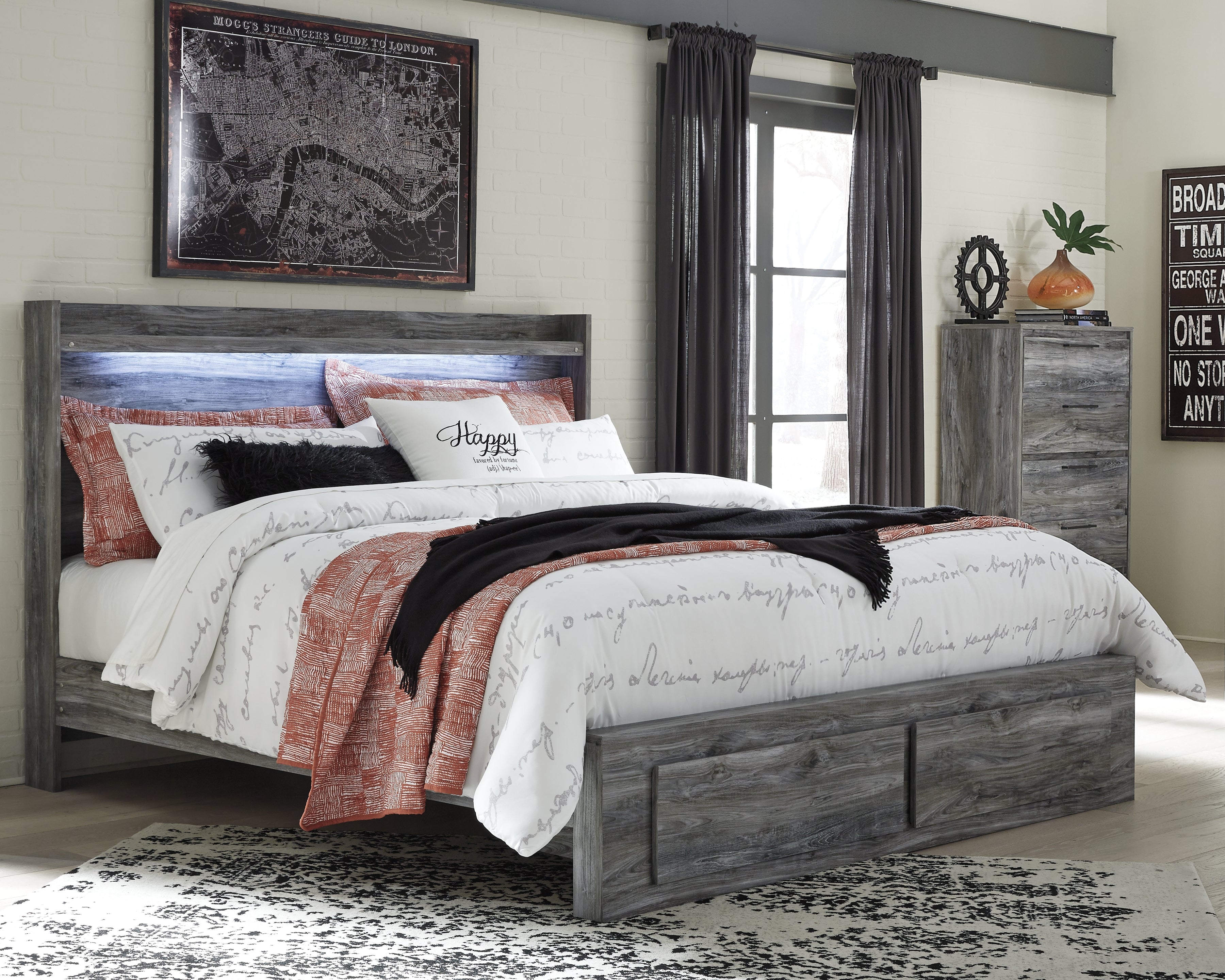 Best Furniture Outlet - Ashley Furniture - Baystorm Bedroom - King Panel Storage Bed with Chest / Gray - B221B37