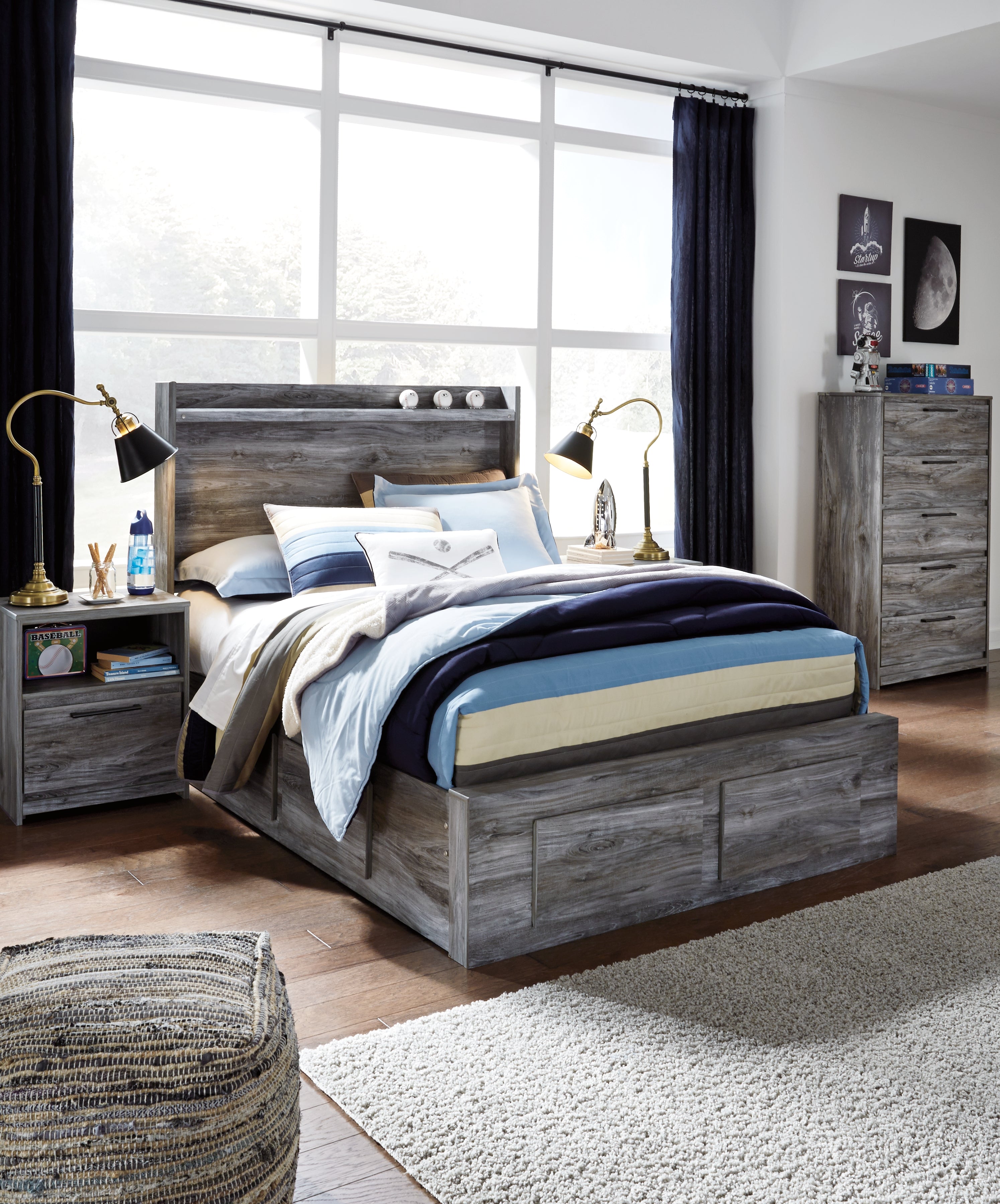 Best Furniture Outlet - Ashley Furniture - Baystorm Bedroom - Full Panel Bed with 6 Storage Drawers / Gray - B221B27