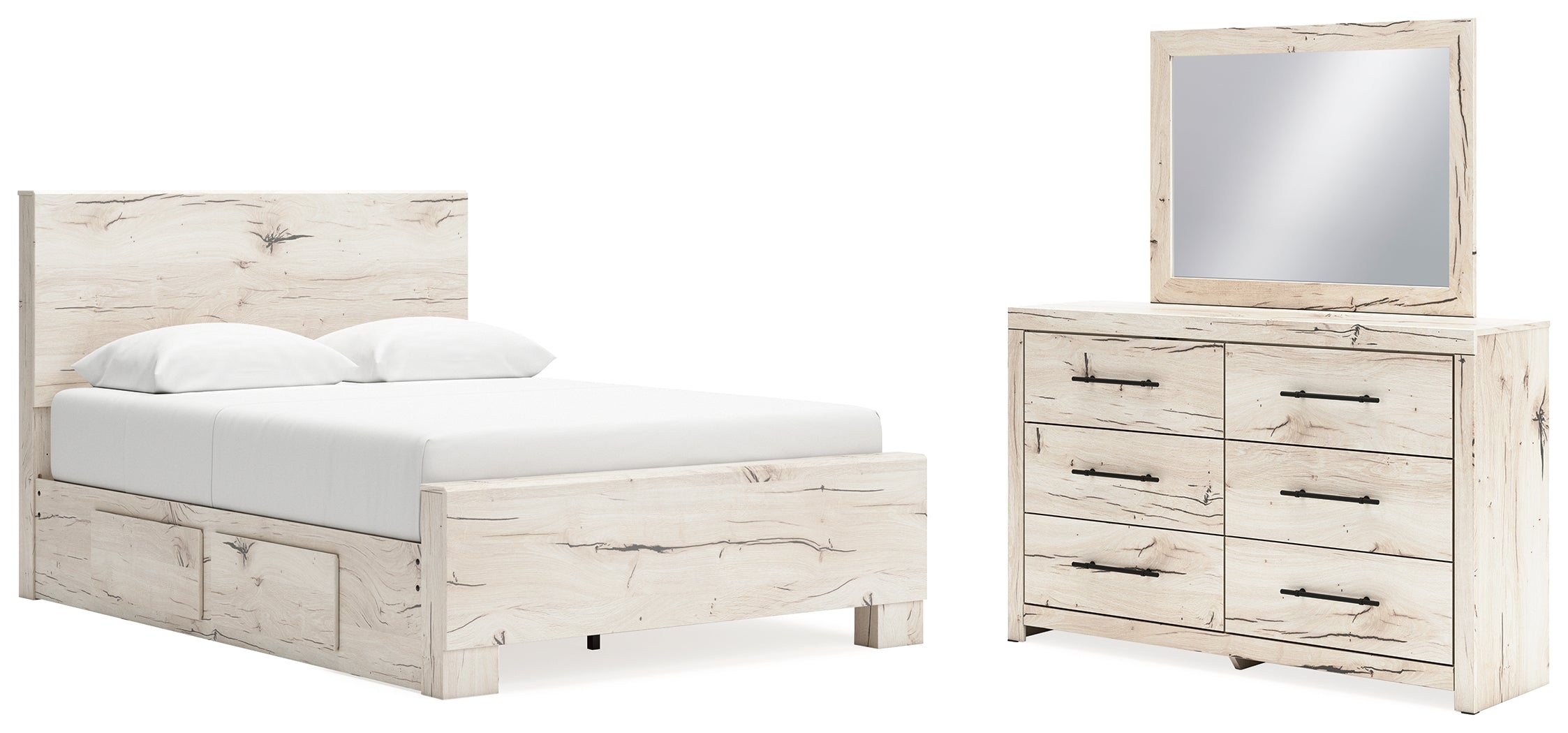 Best Furniture Outlet - Ashley Furniture - Lawroy Bedroom - Queen Panel Bed with Storage, Dresser and Mirror / Light Natural - B2310B7