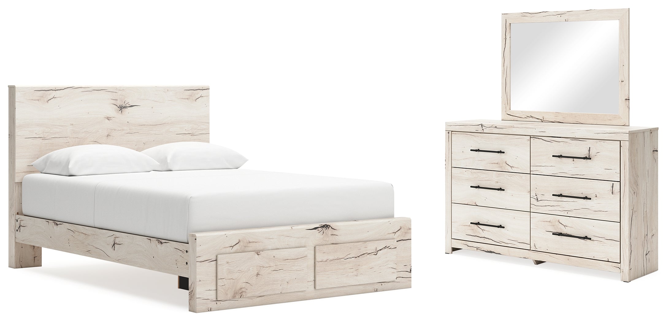 Best Furniture Outlet - Ashley Furniture - Lawroy Bedroom - Queen Panel Storage Bed, Dresser and Mirror / Light Natural - B2310B5