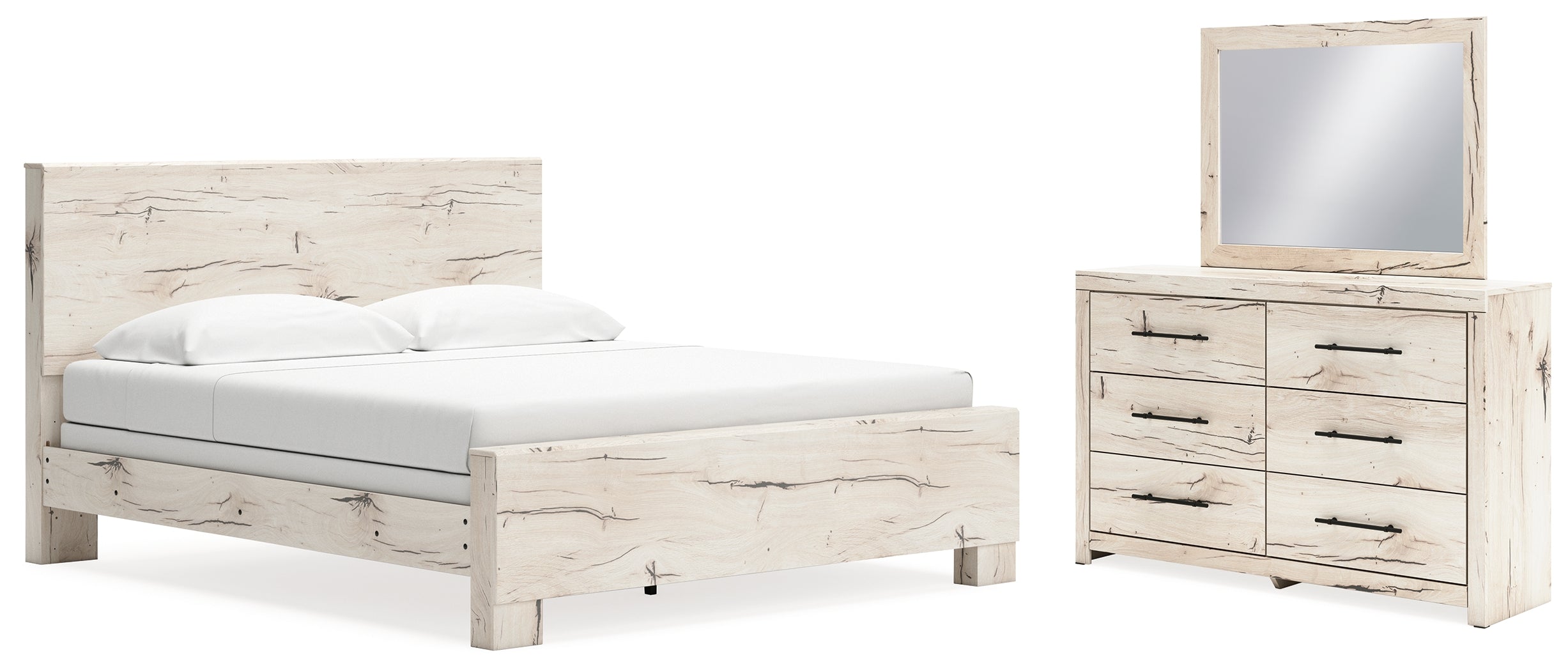 Best Furniture Outlet - Ashley Furniture - Lawroy Bedroom - King Panel Bed, Dresser and Mirror / Light Natural - B2310B31