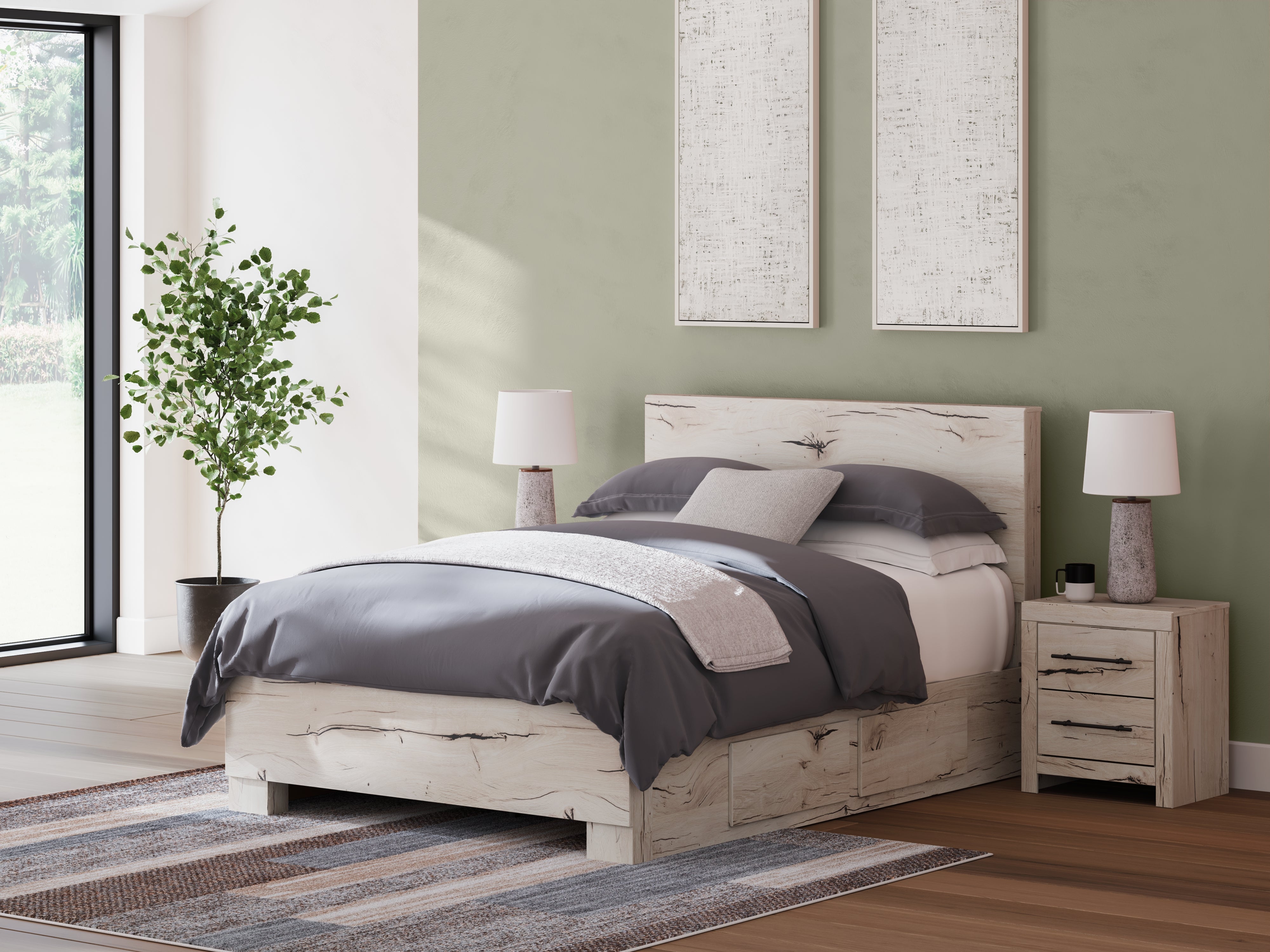 Best Furniture Outlet - Ashley Furniture - Lawroy Bedroom - Full Panel Bed with Storage / Light Natural - B2310B43