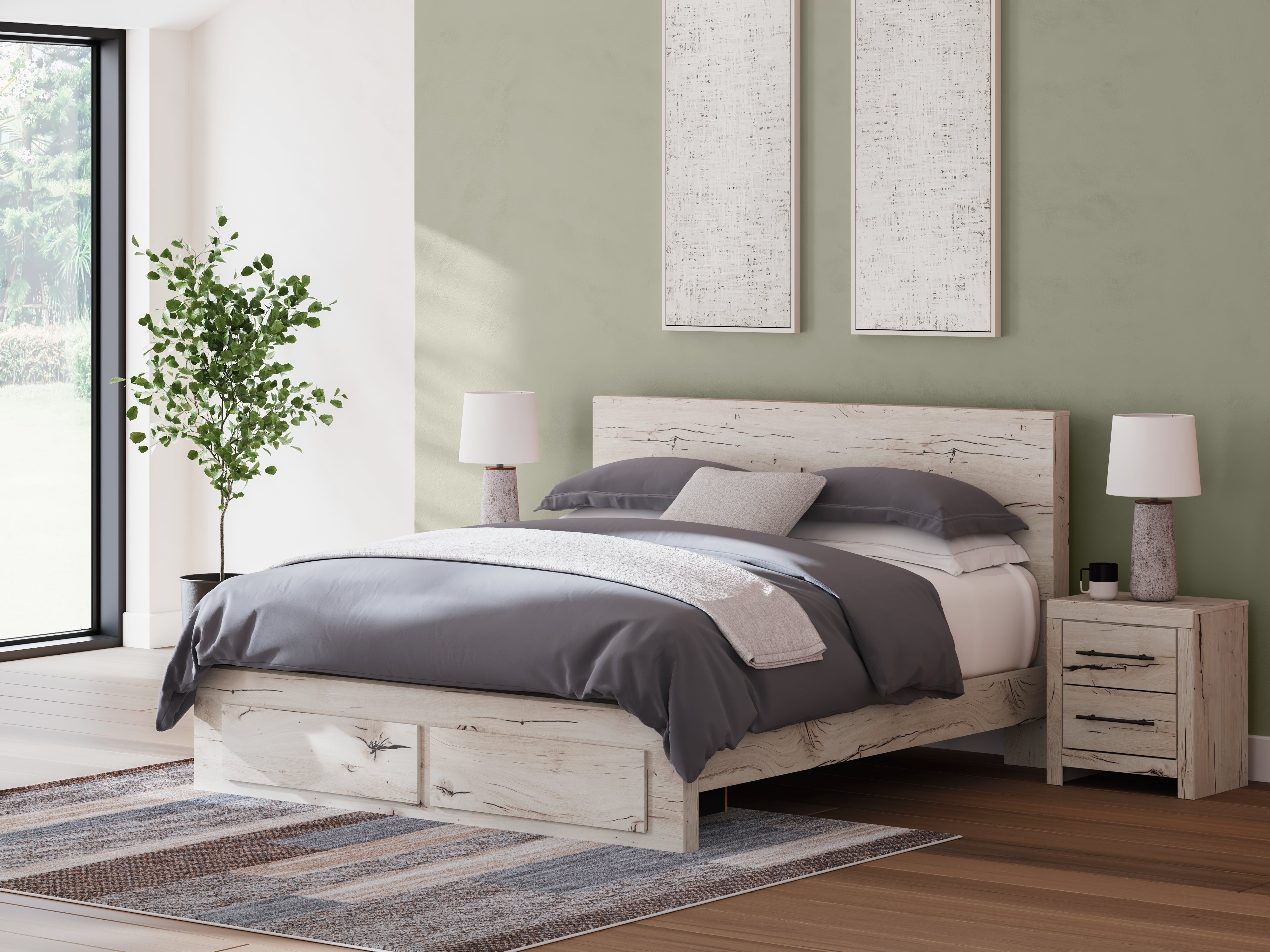 Best Furniture Outlet - Ashley Furniture - Lawroy Bedroom - King Panel Storage Bed / Light Natural - B2310B11