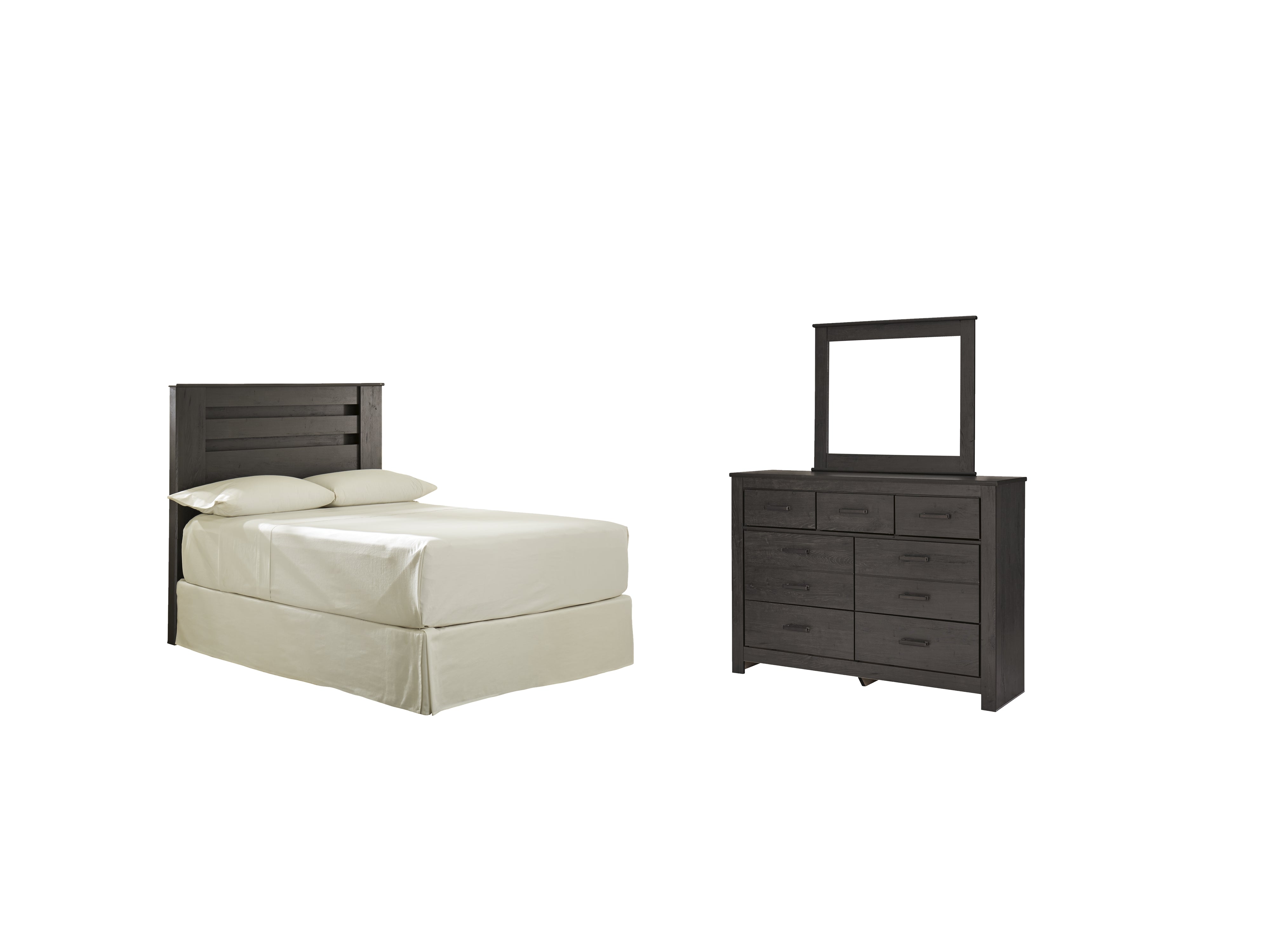 Best Furniture Outlet - Ashley Furniture - Brinxton Bedroom - Full Panel Headboard, Dresser and Mirror / Charcoal - B249B18