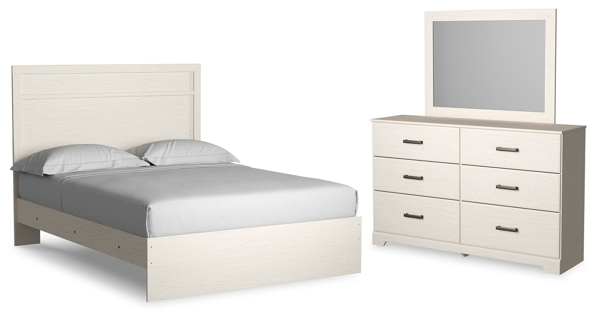 Best Furniture Outlet - Ashley Furniture - Stelsie Bedroom - Queen Panel Bed, Dresser and Mirror / White - B2588B6