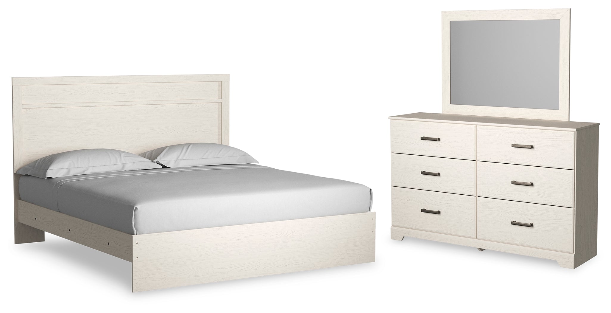 Best Furniture Outlet - Ashley Furniture - Stelsie Bedroom - King Panel Bed, Dresser and Mirror / White - B2588B14