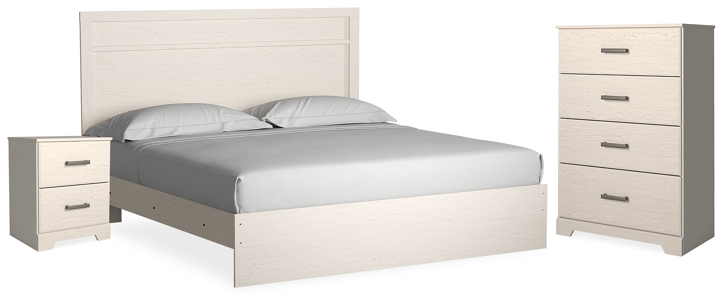 Best Furniture Outlet - Ashley Furniture - Stelsie Bedroom - King Panel Bed, Chest and Nightstand / White - B2588B9