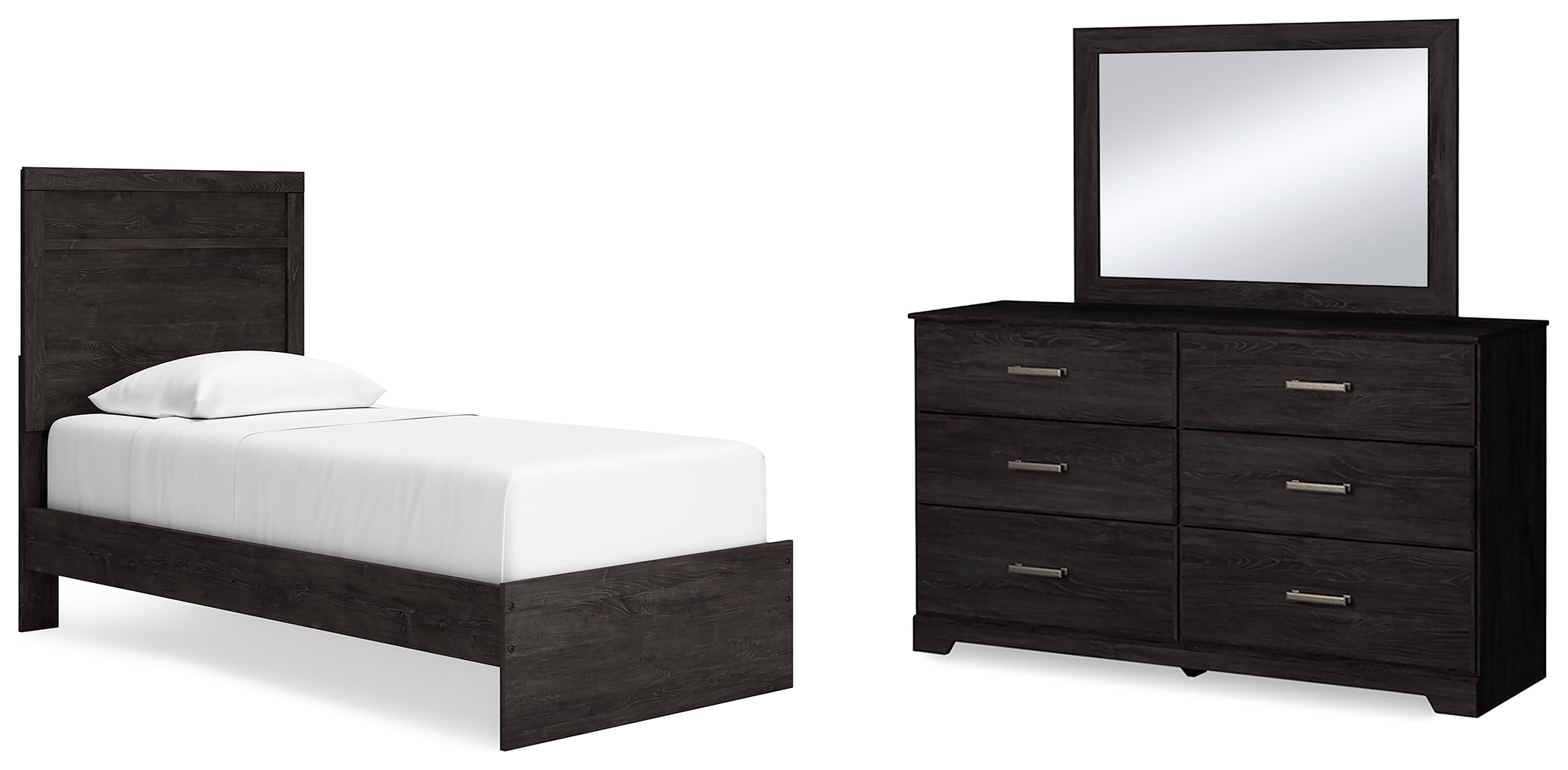 Best Furniture Outlet - Ashley Furniture - Belachime Bedroom - Twin Panel Bed, Dresser and Mirror / Charcoal - B2589B12
