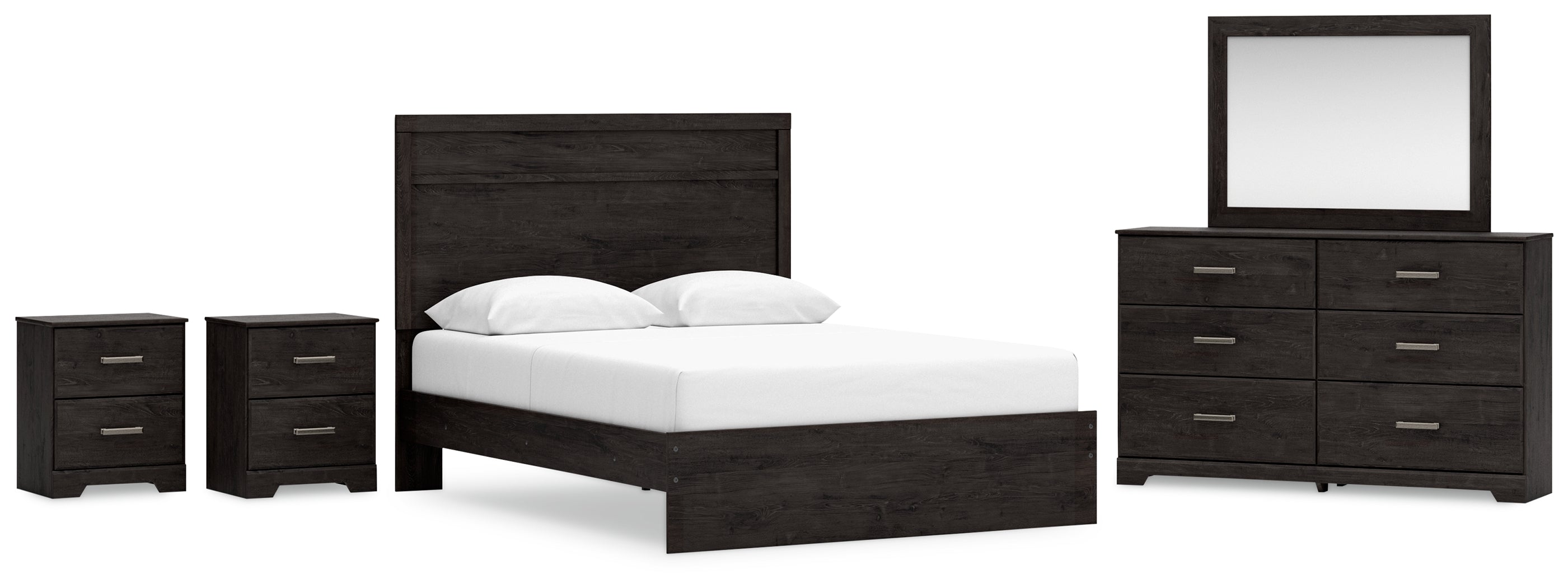 Best Furniture Outlet - Ashley Furniture - Belachime Bedroom - Queen Panel Bed, Dresser, Mirror and 2 Nightstands / Charcoal - B2589B17