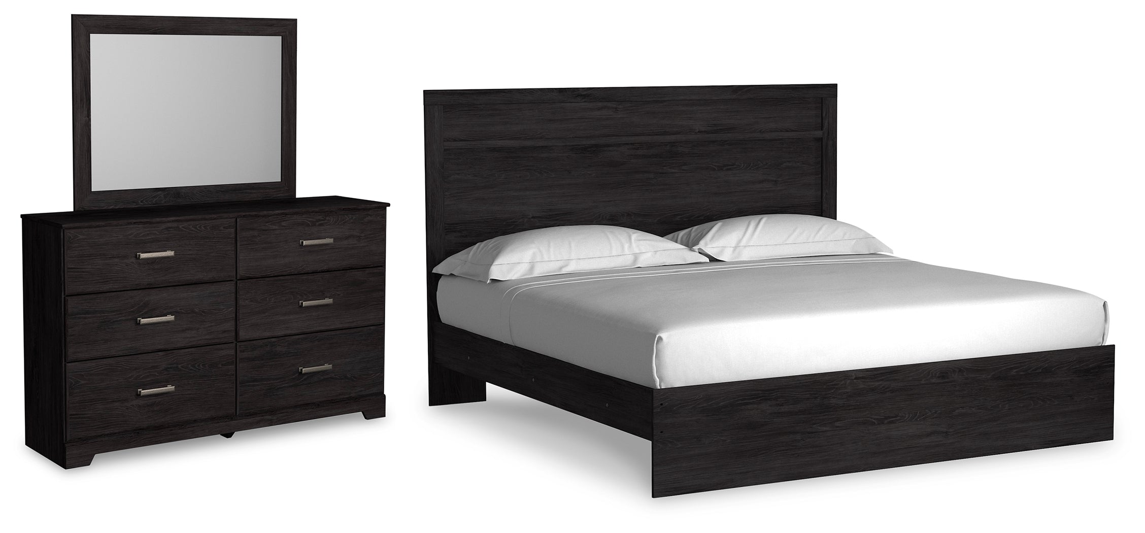 Best Furniture Outlet - Ashley Furniture - Belachime Bedroom - King Panel Bed, Dresser and Mirror / Charcoal - B2589B13