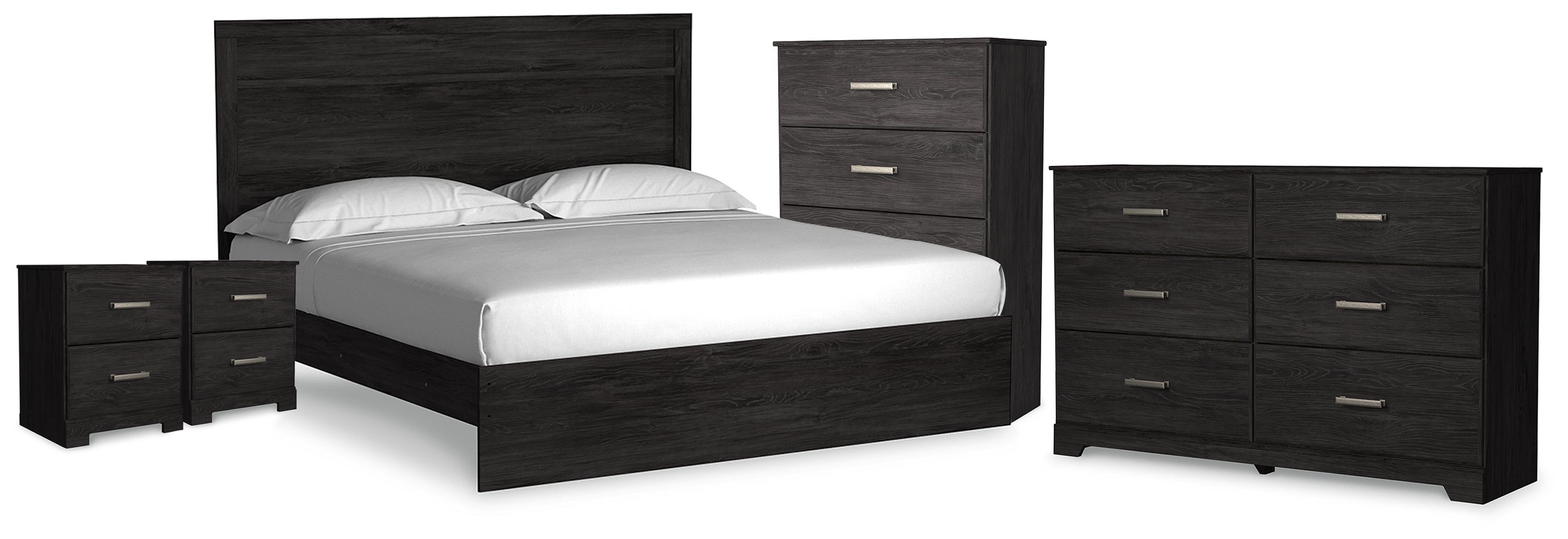 Best Furniture Outlet - Ashley Furniture - Belachime Bedroom - King Panel Bed, Dresser, Chest and 2 Nightstands / Charcoal - B2589B14