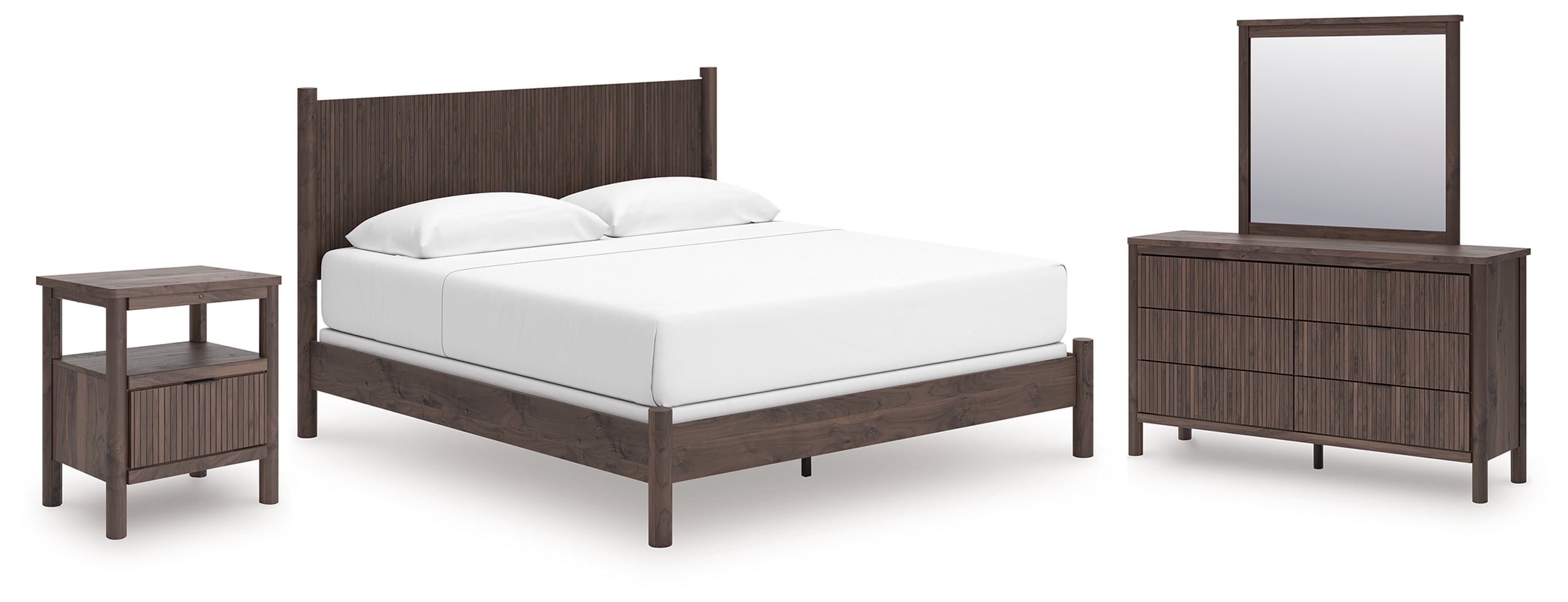 Best Furniture Outlet - Ashley Furniture - Pamytta Bedroom - King Panel Bed, Dresser, Mirror and Nightstand / Brown - PCB2614B31
