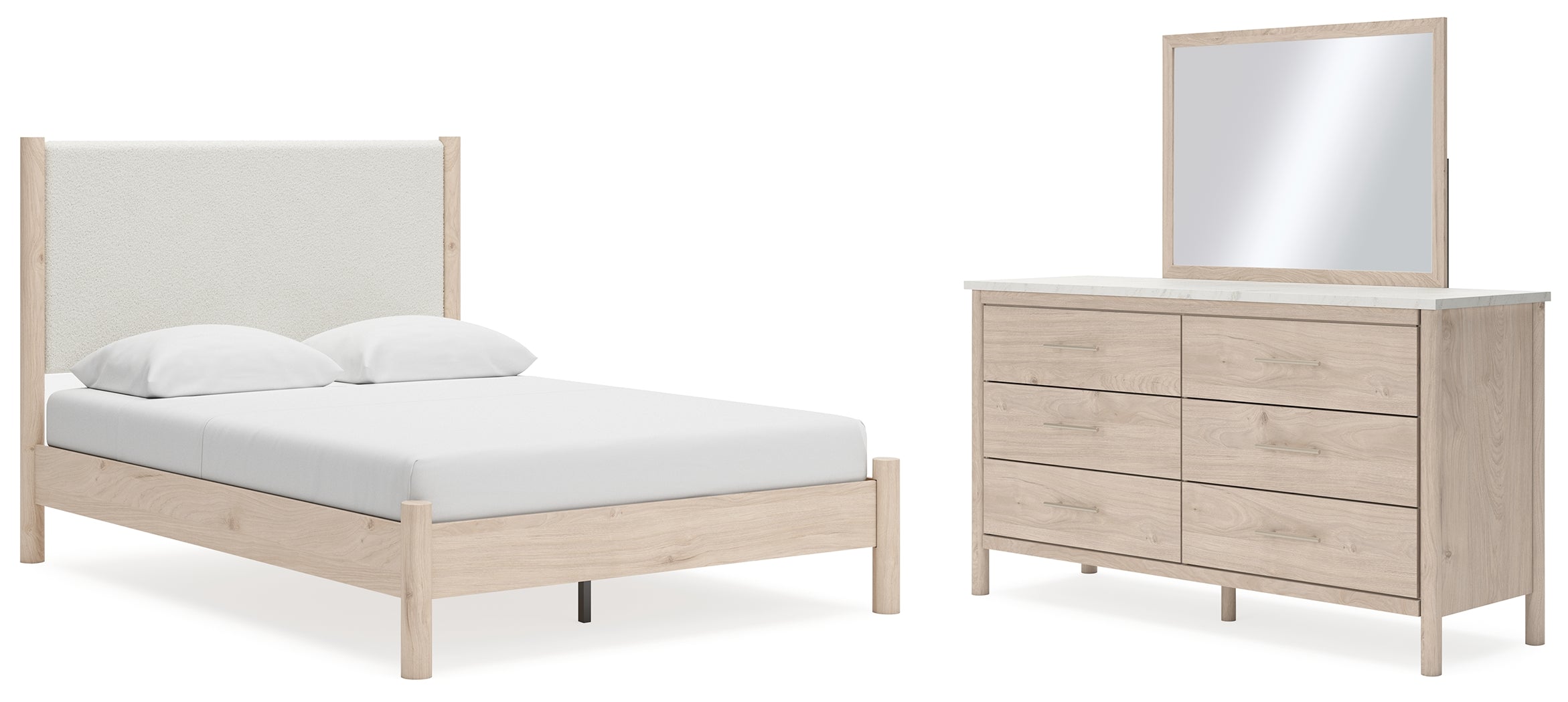 Best Furniture Outlet - Ashley Furniture - Cadmori Bedroom - Queen Upholstered Panel Bed, Dresser and Mirror / Two-tone - B2615B5