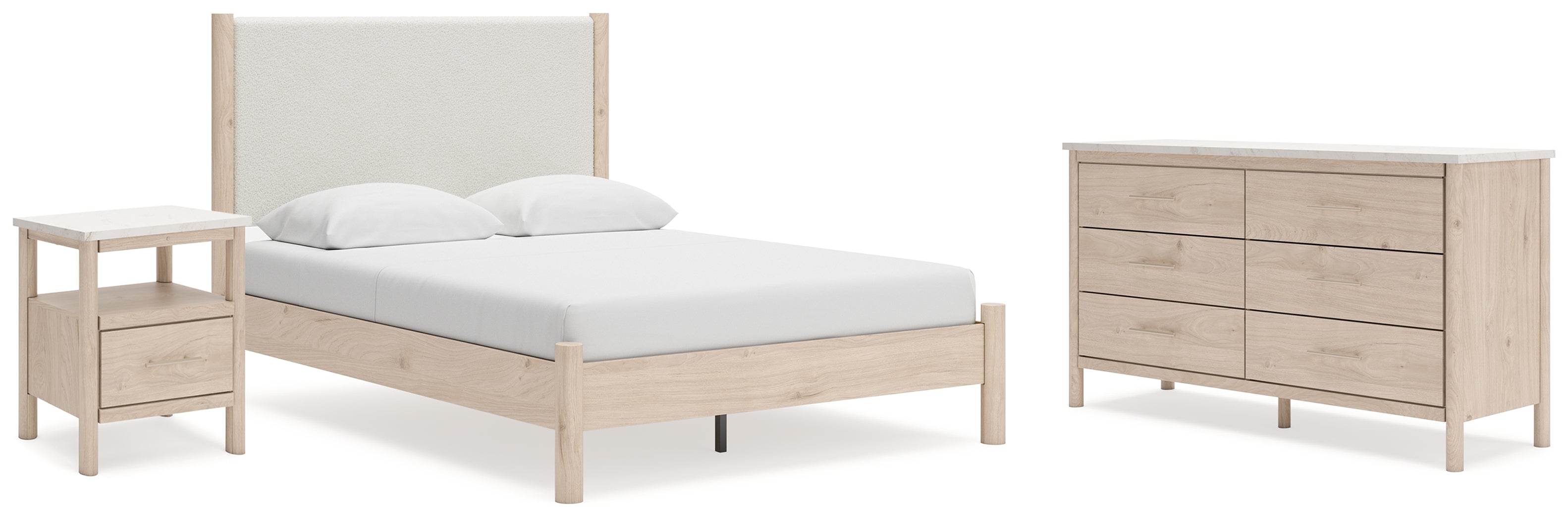 Best Furniture Outlet - Ashley Furniture - Cadmori Bedroom - Queen Upholstered Panel Bed, Dresser and Nightstand / Two-tone - B2615B10