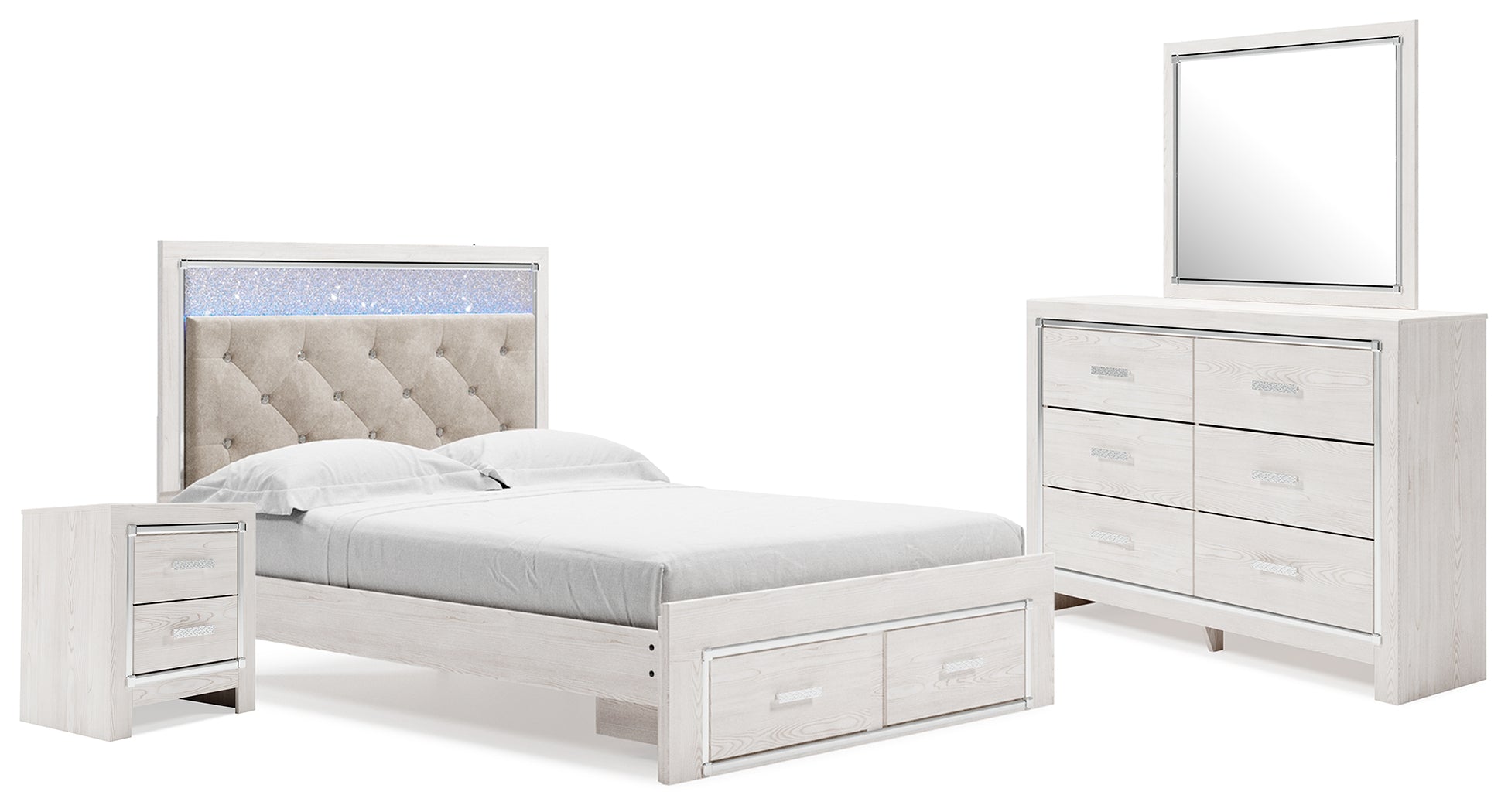 Best Furniture Outlet - Ashley Furniture - Altyra Bedroom - Queen Panel Storage Bed with Mirrored Dresser and Nightstand / White - B2640B31