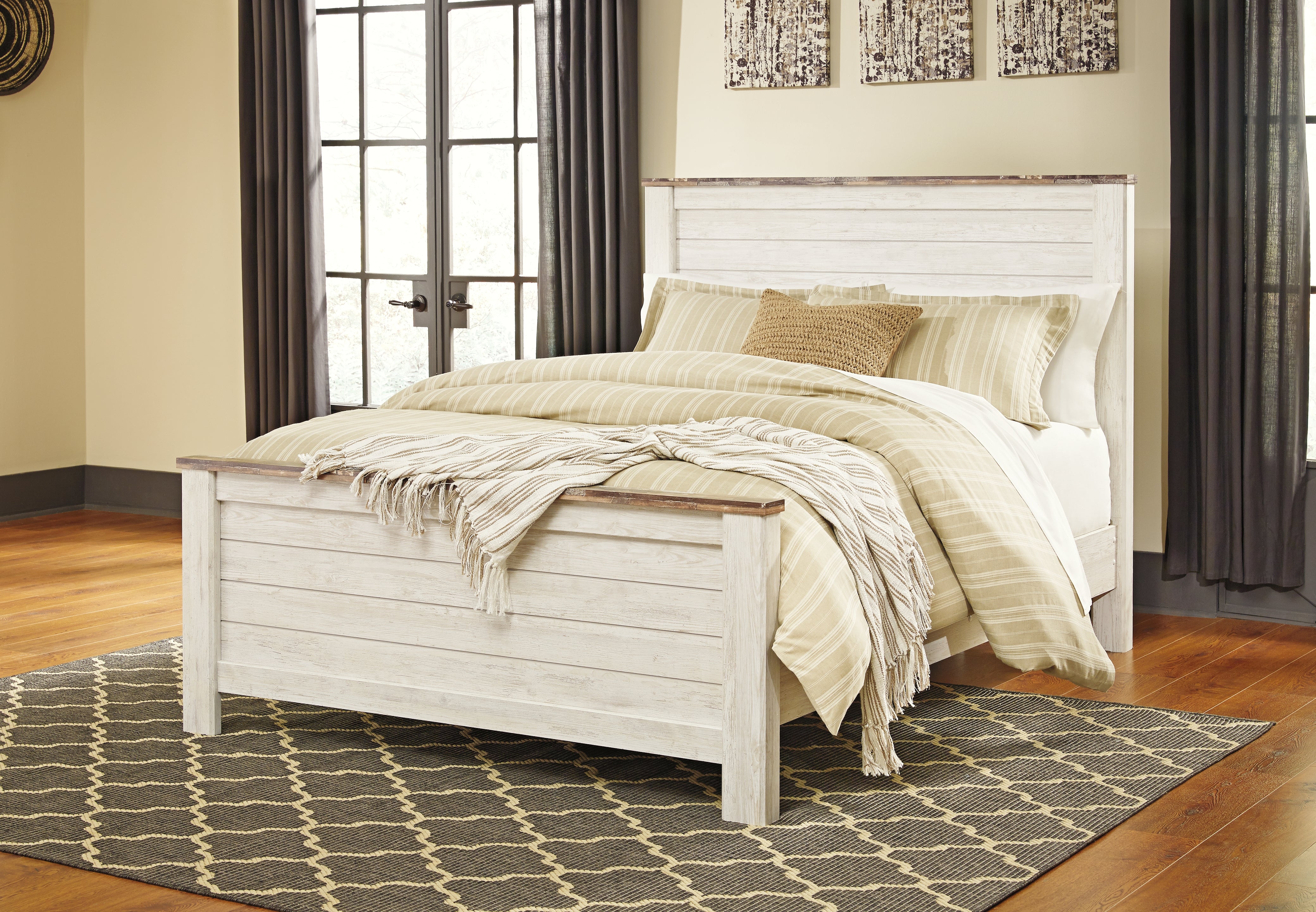 Best Furniture Outlet - Ashley Furniture - Willowton Bedroom - Queen Panel Bed / Whitewash - B267B8