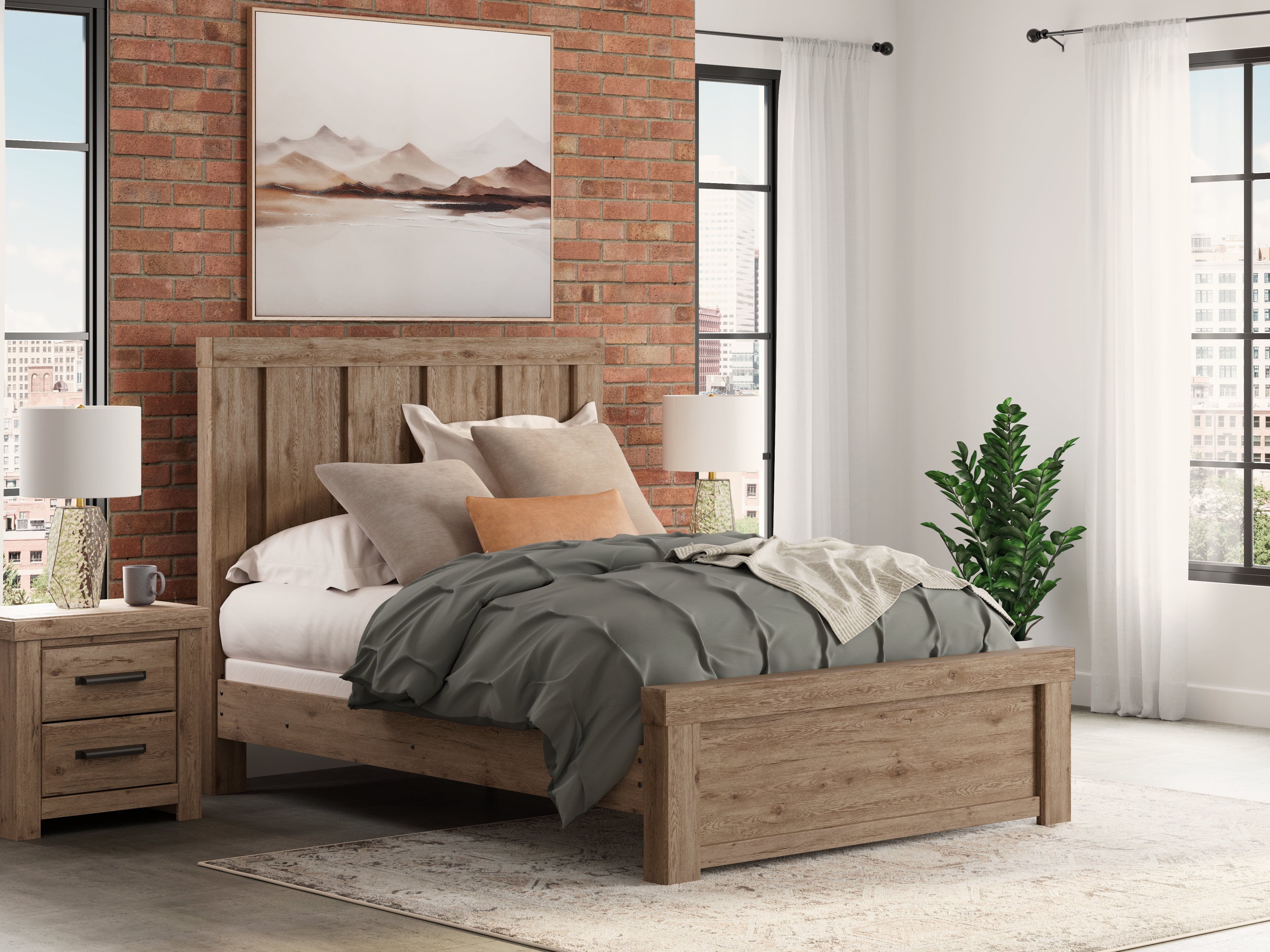 Best Furniture Outlet - Ashley Furniture - Oliandon Bedroom - Queen Panel Bed / Light Brown - PCB2844B2