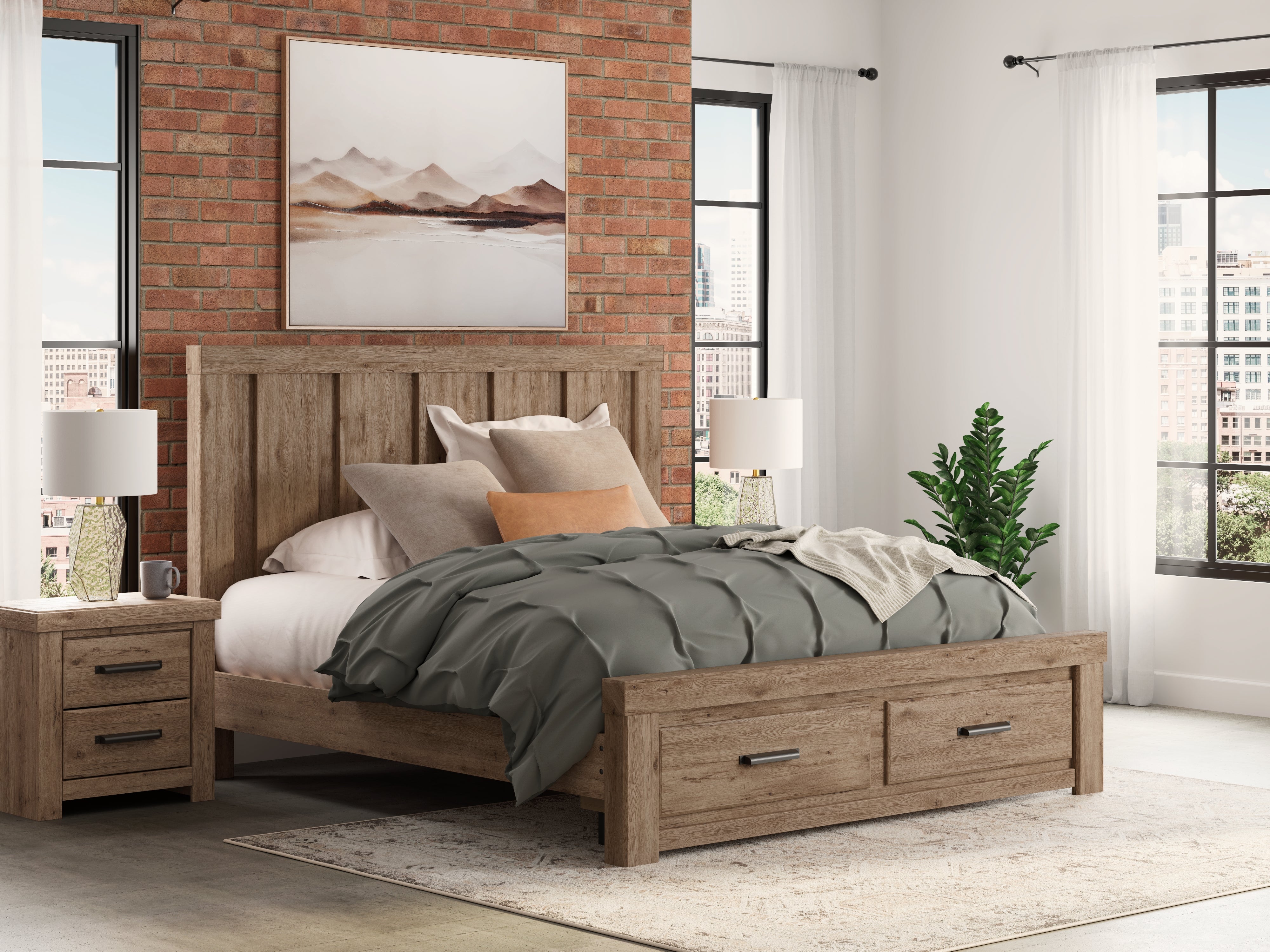 Best Furniture Outlet - Ashley Furniture - Oliandon Bedroom - King Panel Storage Bed / Light Brown - PCB2844B7