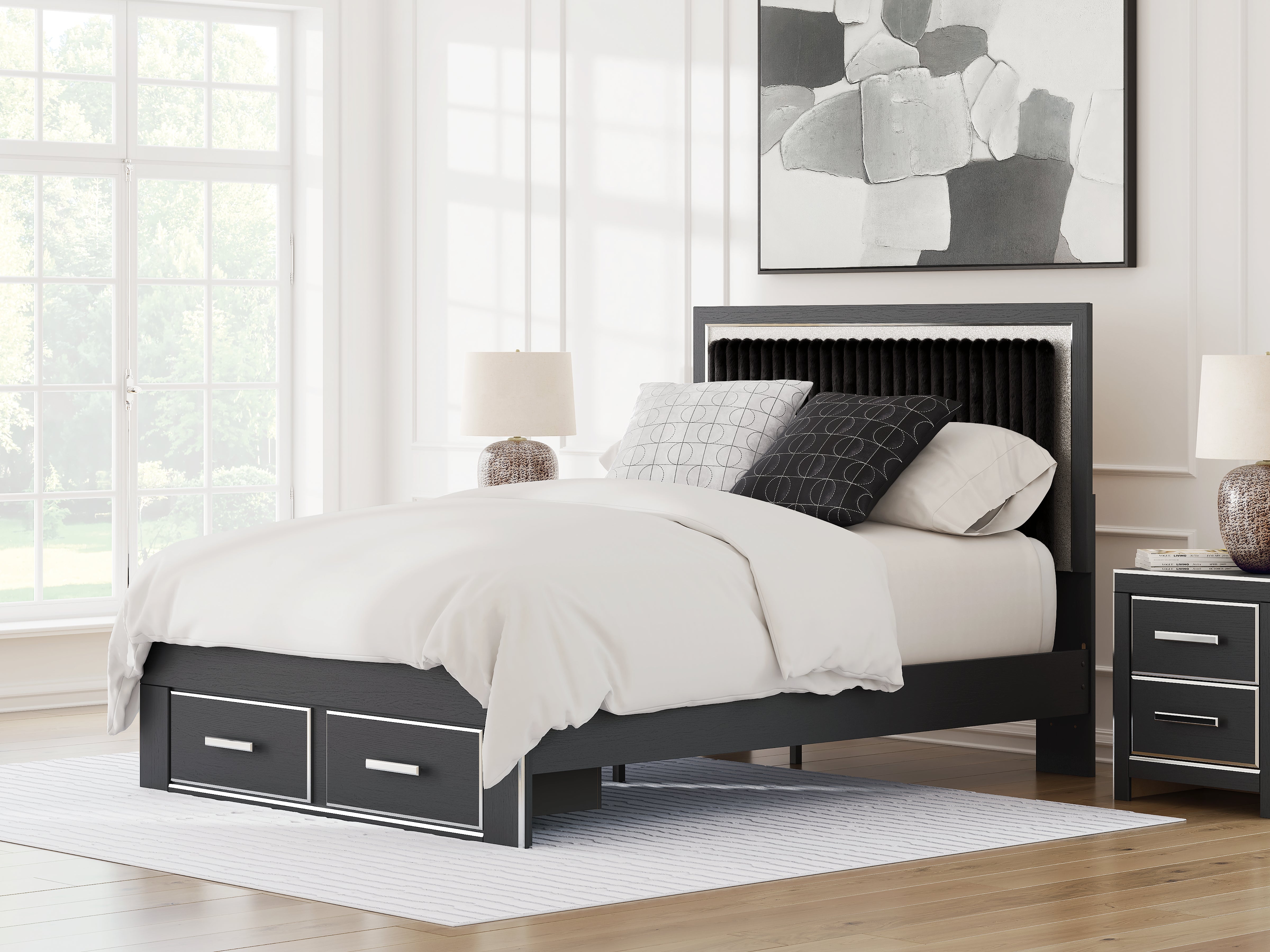 Best Furniture Outlet - Ashley Furniture - Zuraleus Bedroom - Queen Upholstered Panel Storage Bed / Black - PCB3380B4