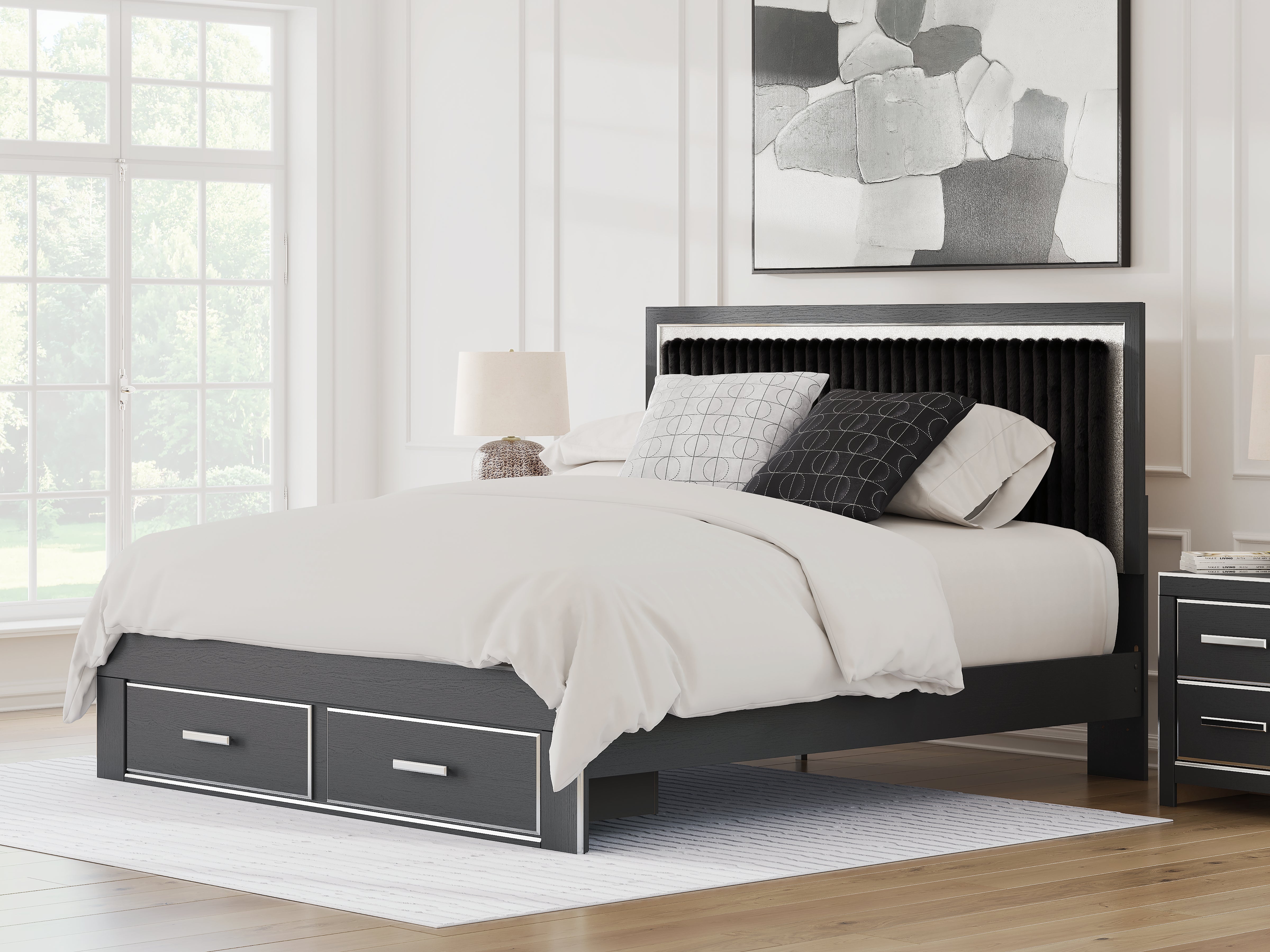 Best Furniture Outlet - Ashley Furniture - Zuraleus Bedroom - King Upholstered Panel Storage Bed / Black - PCB3380B11