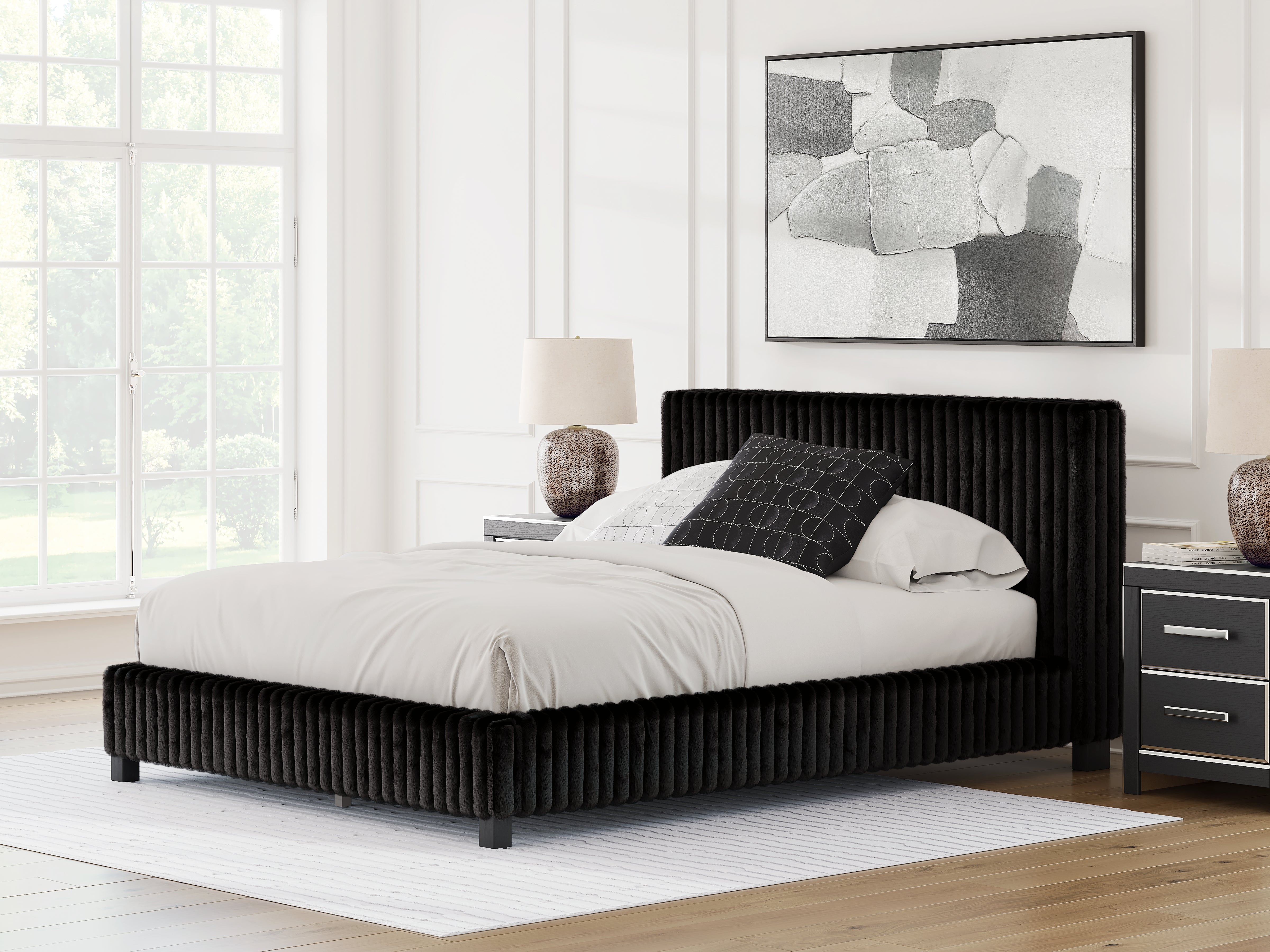 Best Furniture Outlet - Ashley Furniture - Zuraleus Bedroom - Queen Upholstered Bed / Black - PCB3380B8