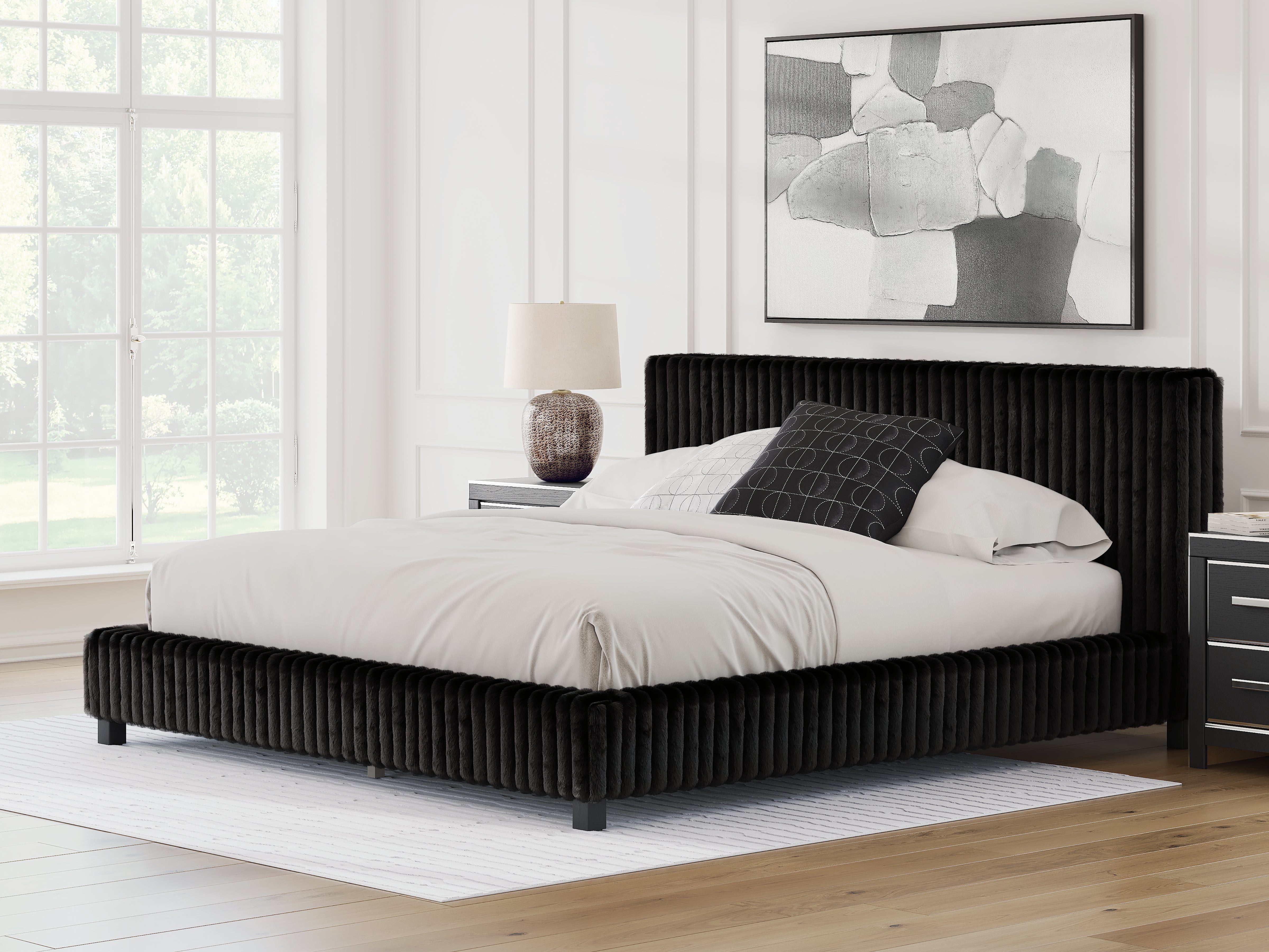 Best Furniture Outlet - Ashley Furniture - Zuraleus Bedroom - King Upholstered Bed / Black - PCB3380B13