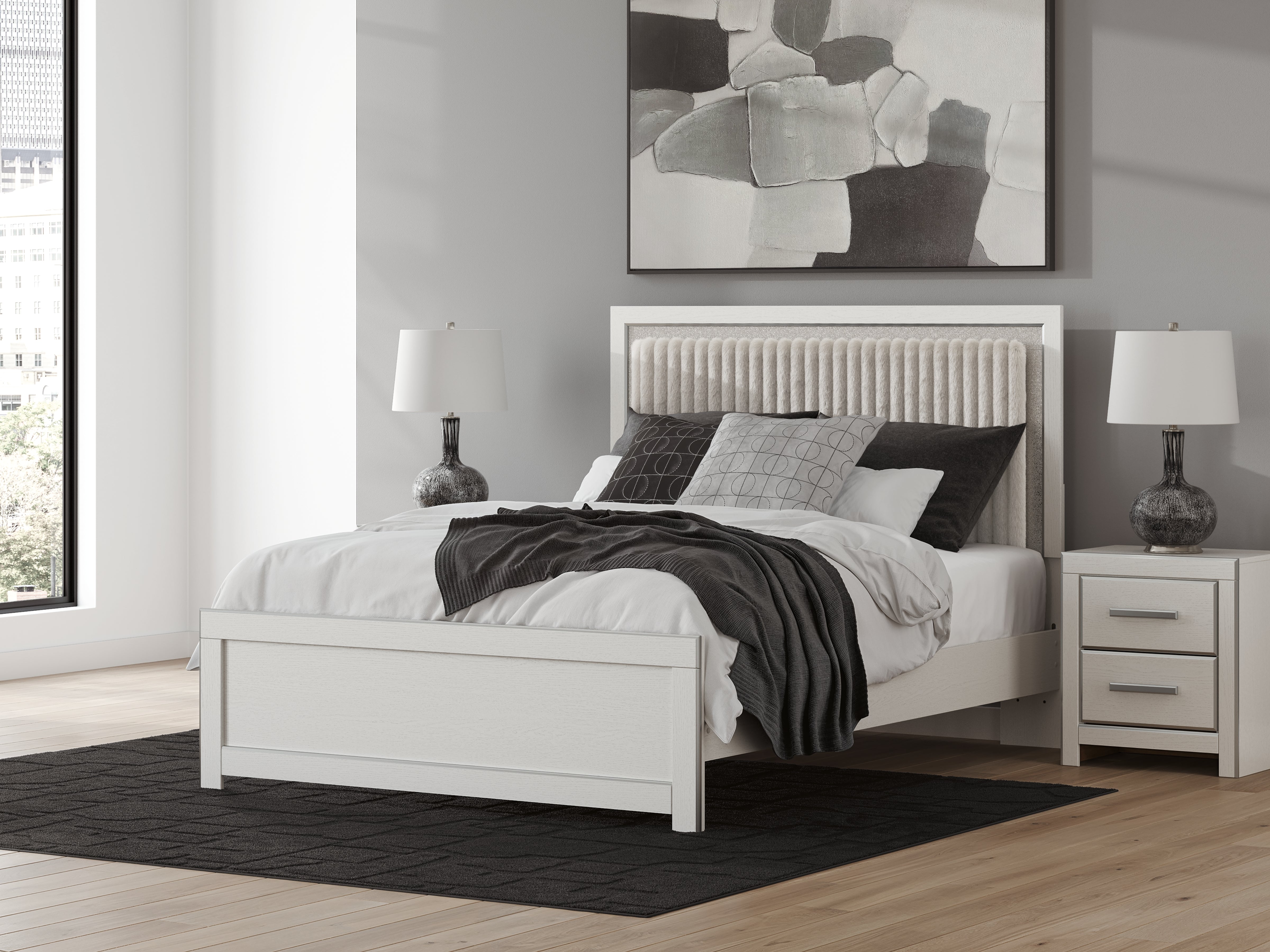 Best Furniture Outlet - Ashley Furniture - Zuraleus Bedroom - Queen Upholstered Panel Bed / White - PCB3381B2