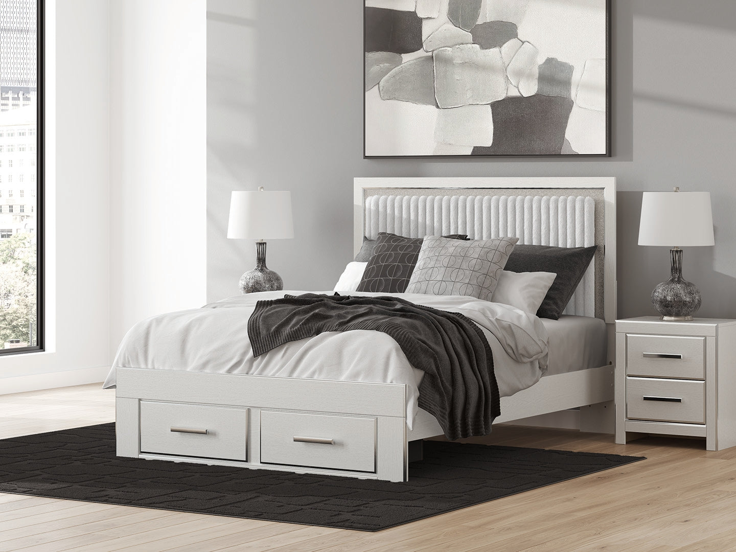 Best Furniture Outlet - Ashley Furniture - Zuraleus Bedroom - Queen Upholstered Panel Storage Bed / White - PCB3381B4