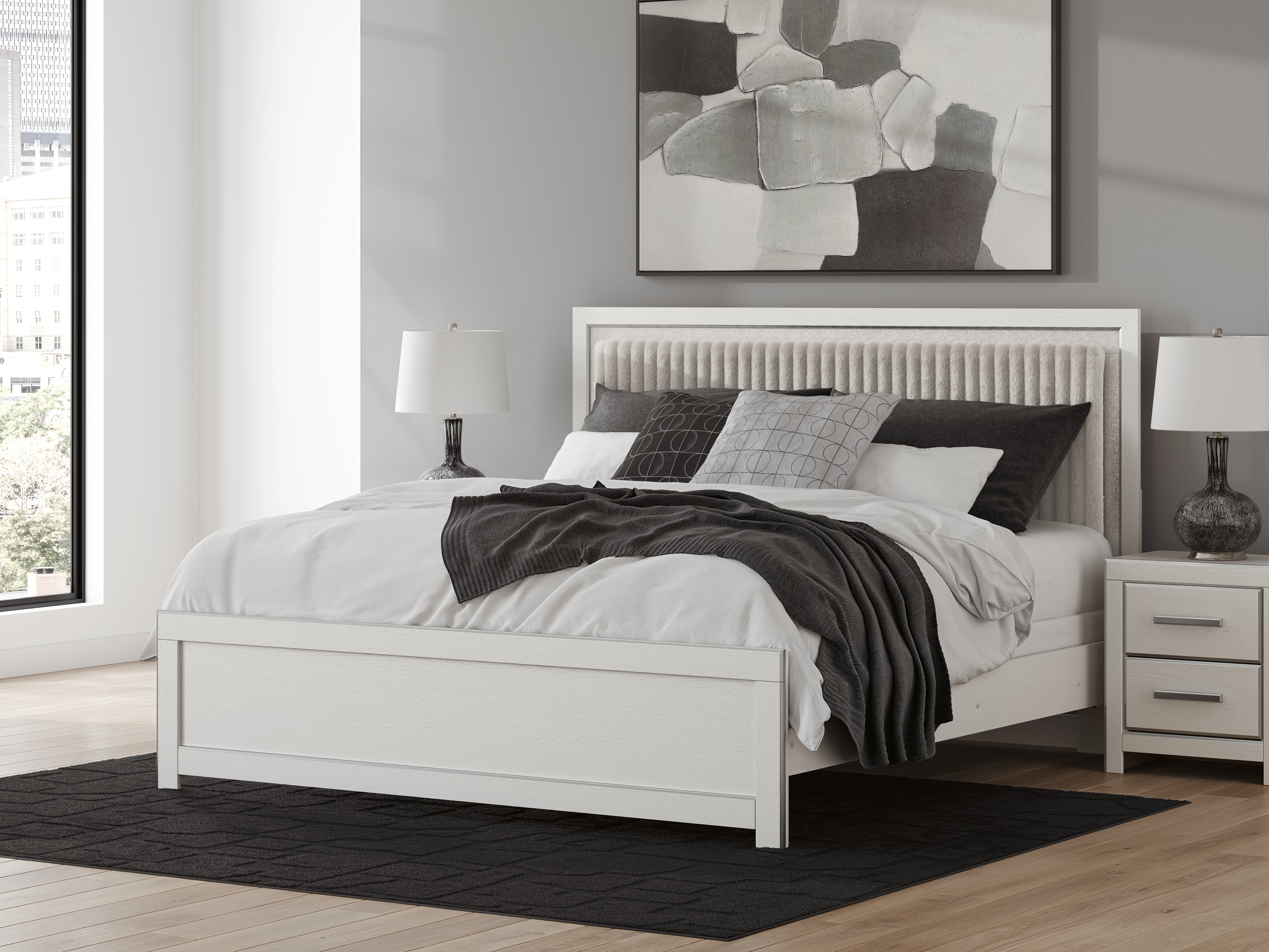Best Furniture Outlet - Ashley Furniture - Zuraleus Bedroom - King Upholstered Panel Bed / White - PCB3381B10