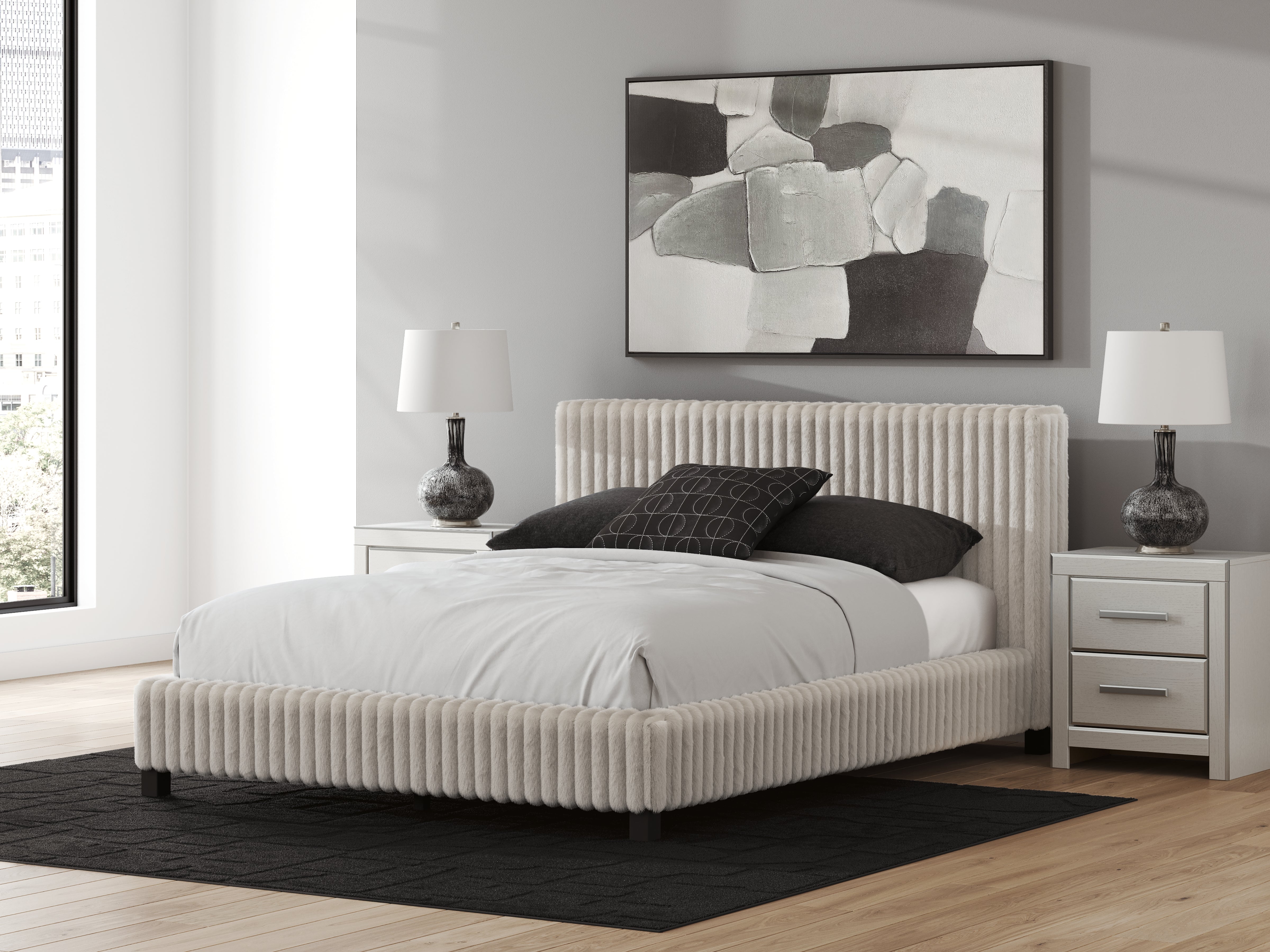 Best Furniture Outlet - Ashley Furniture - Zuraleus Bedroom - Queen Upholstered Bed / White - PCB3381B11